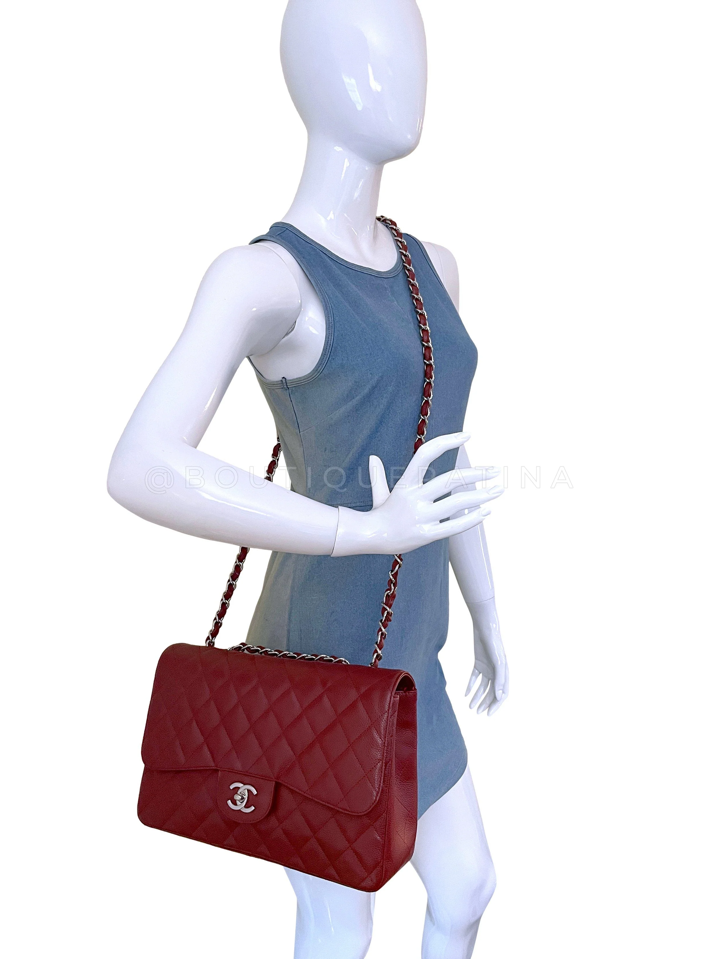 Chanel 2009 Burgundy Red Caviar Jumbo Classic Single Flap Bag SHW - Image 15