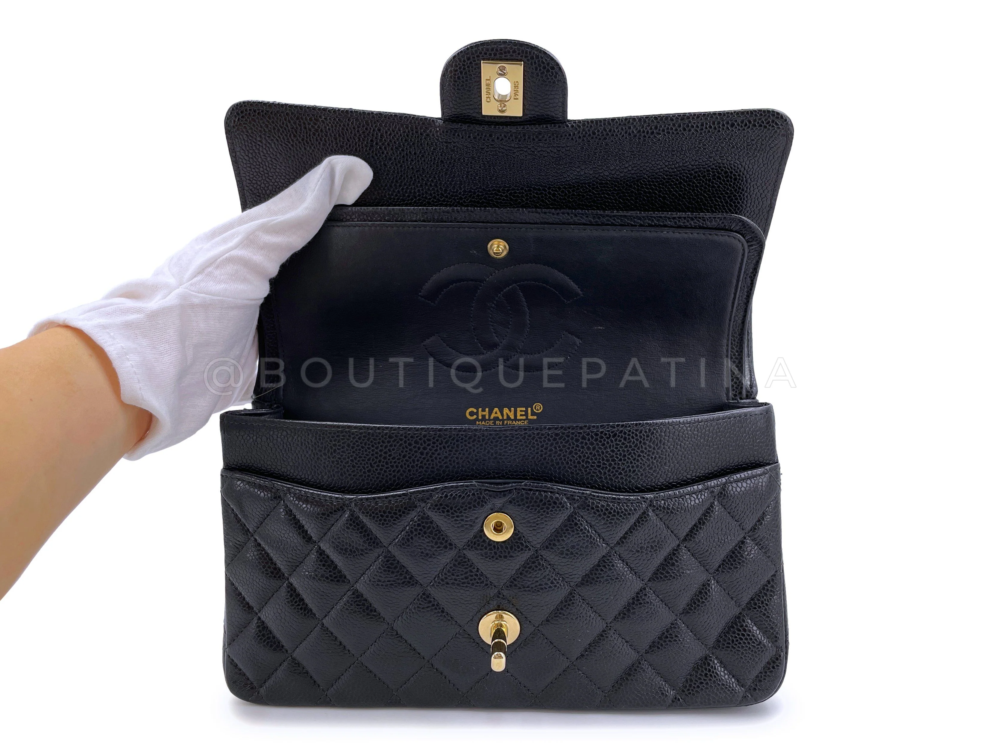 Chanel 2002 Vintage Black Caviar Medium Classic Double Flap Bag 24k GHW - Image 9