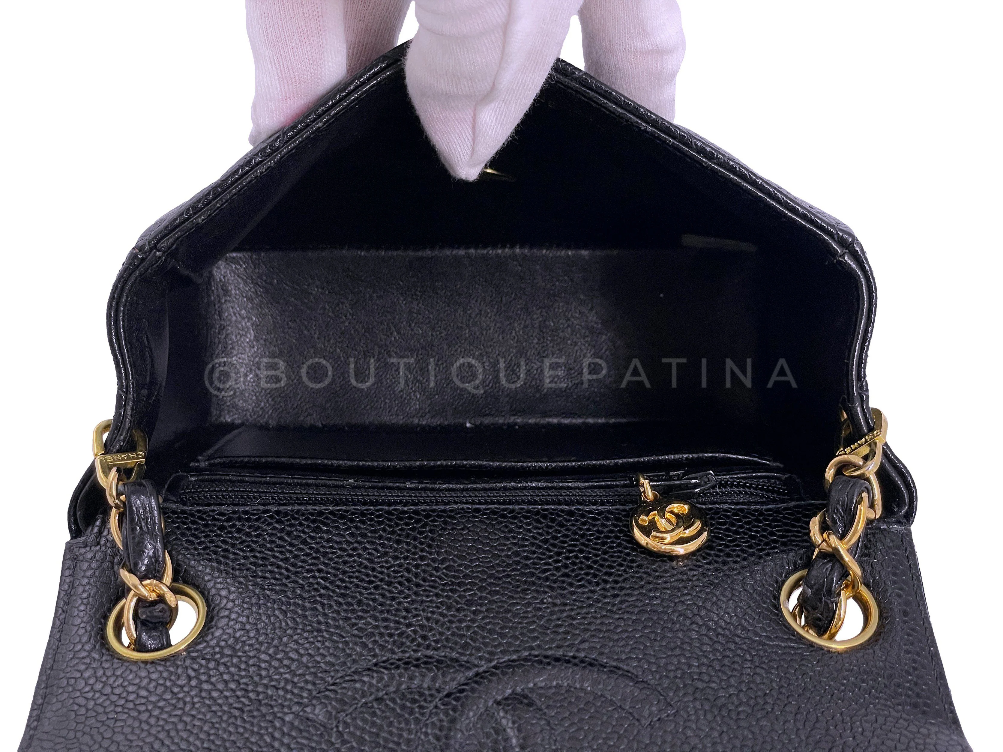 Chanel 1998 Vintage Black Caviar Square Mini Flap Bag 24k GHW - Image 10