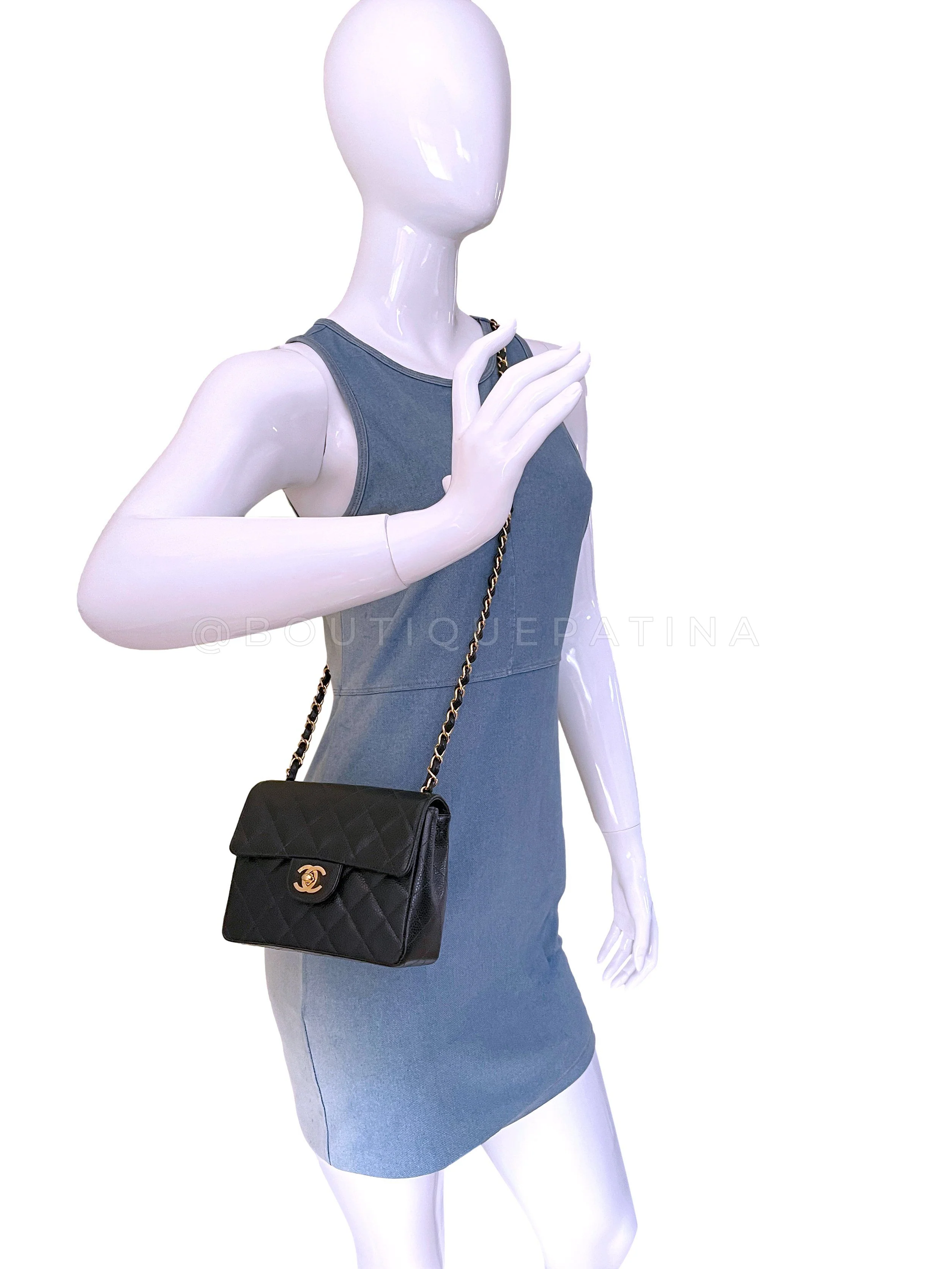 Chanel 1998 Vintage Black Caviar Square Mini Flap Bag 24k GHW - Image 14