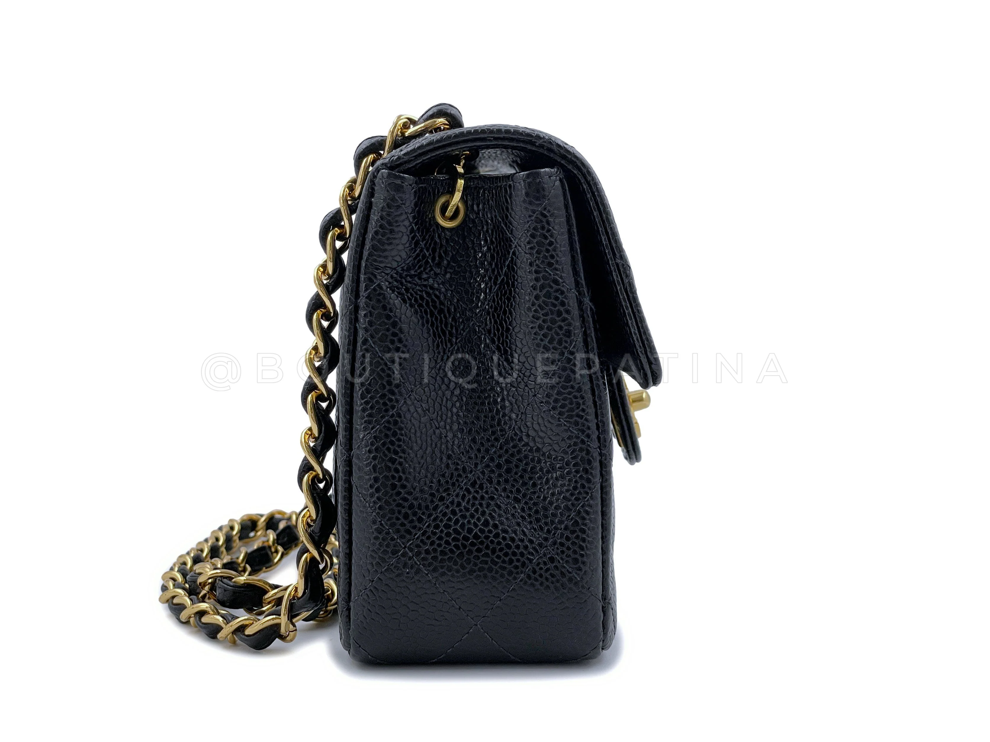 Chanel 1998 Vintage Black Caviar Square Mini Flap Bag 24k GHW - Image 4