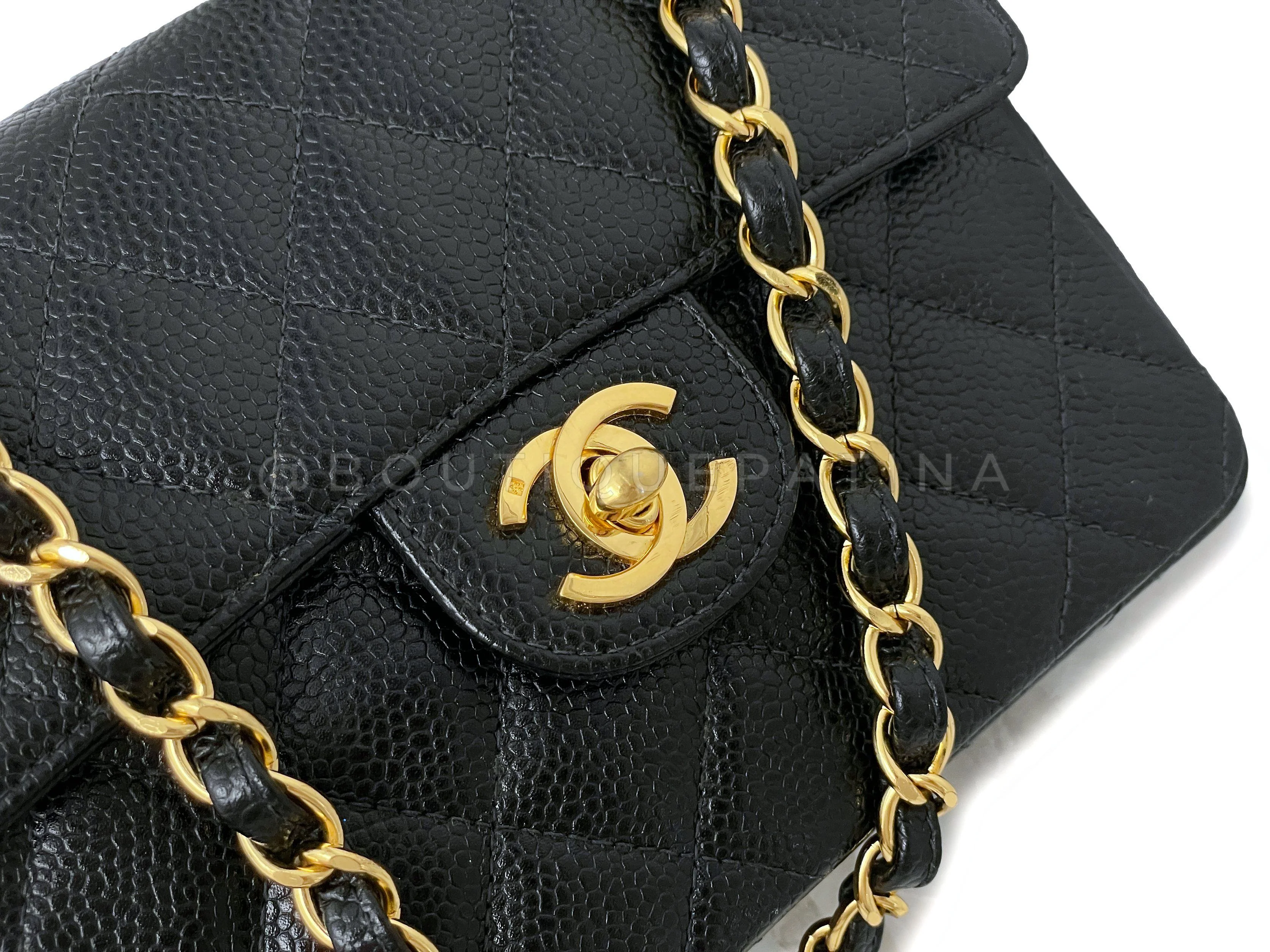 Chanel 1998 Vintage Black Caviar Square Mini Flap Bag 24k GHW - Image 8