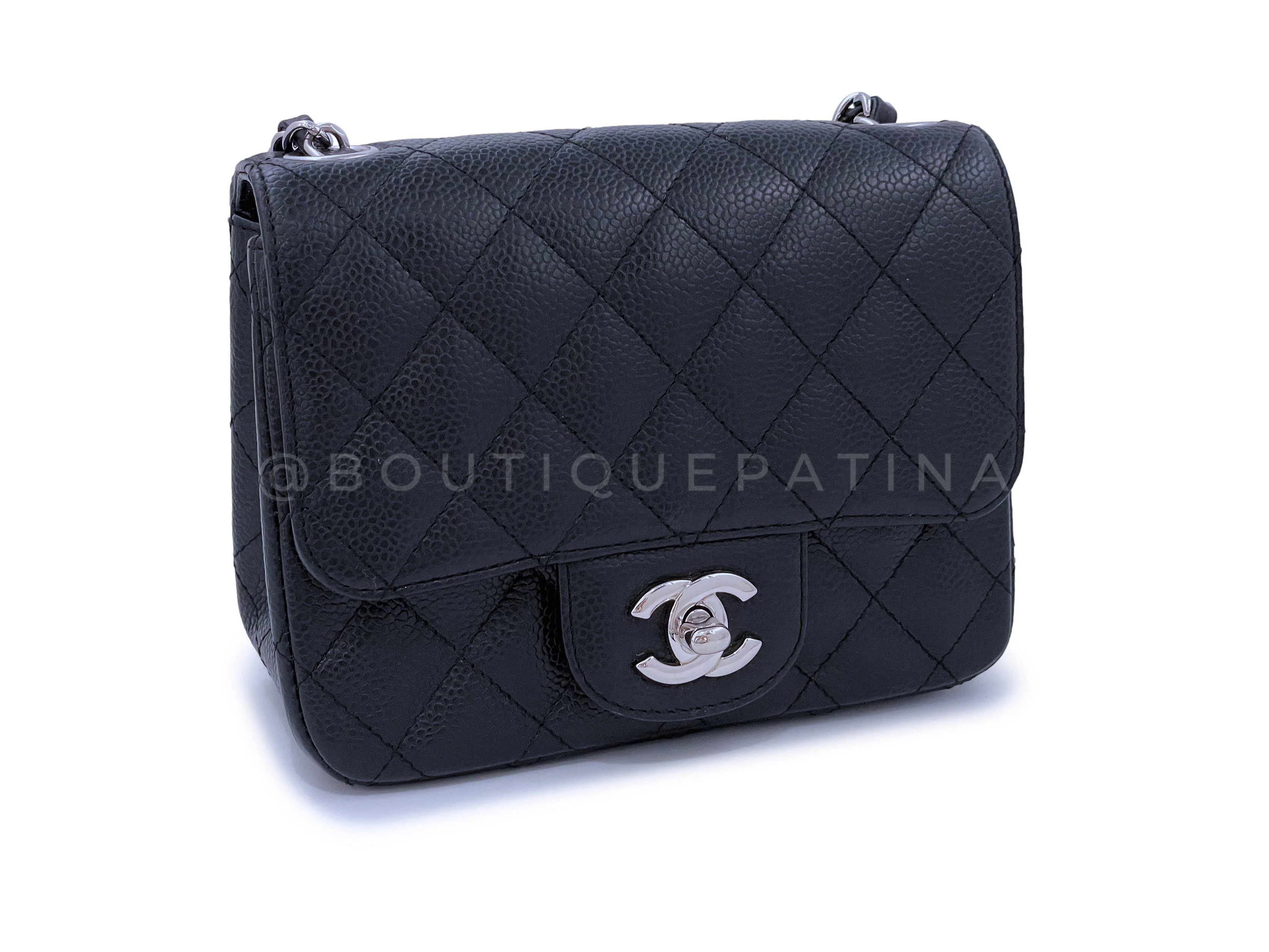Chanel Black Caviar Square Mini Flap Bag SHW - Image 3