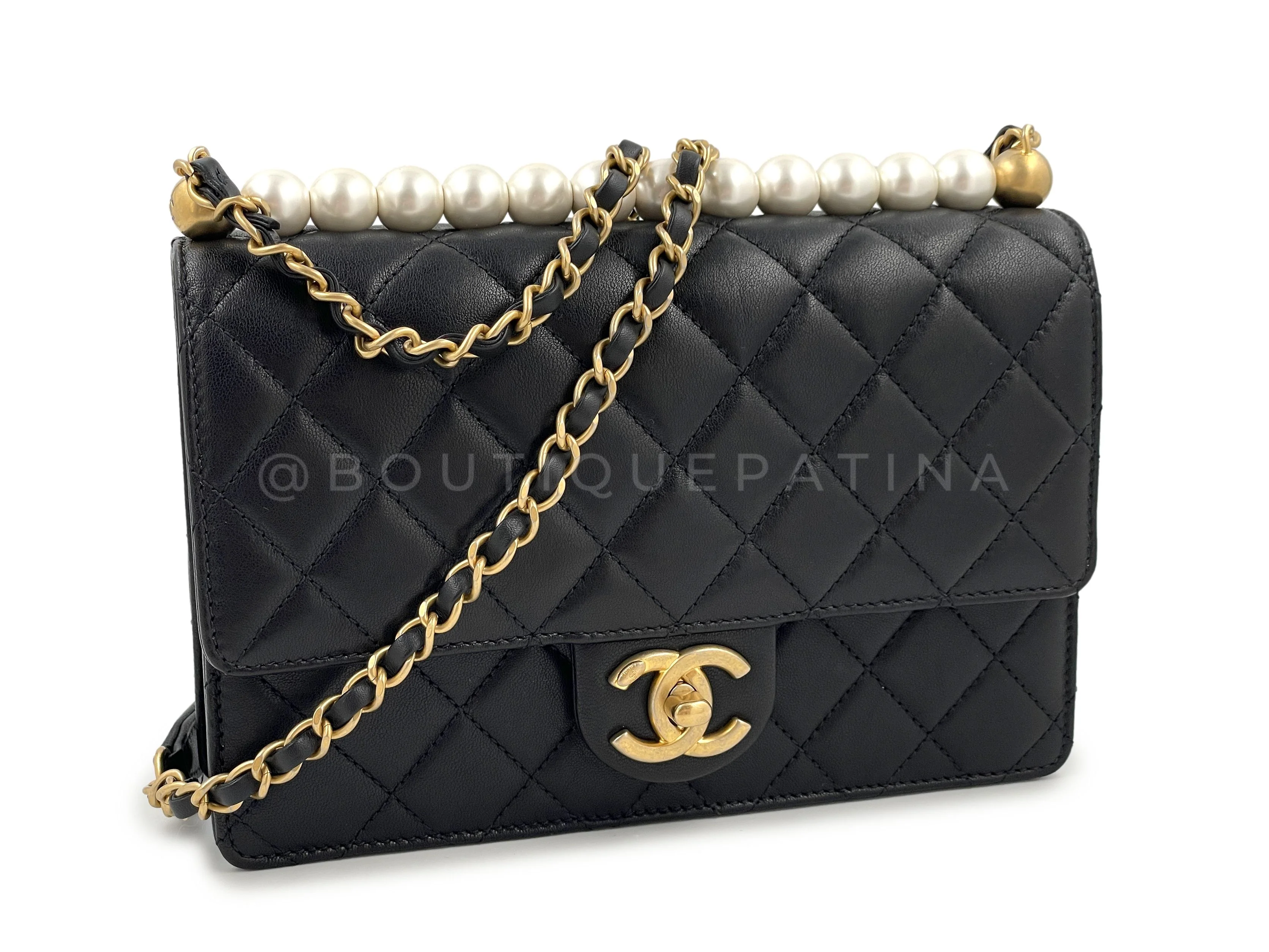 Pristine Chanel 19S Chic Pearls Flap Bag Black GHW - Image 2
