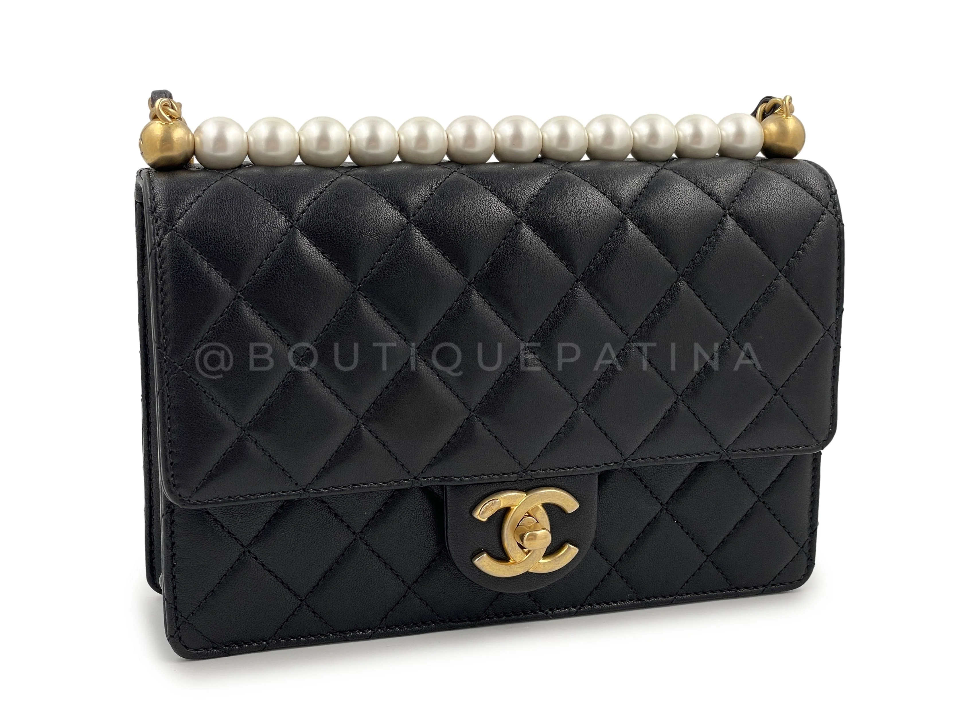 Pristine Chanel 19S Chic Pearls Flap Bag Black GHW - Image 3