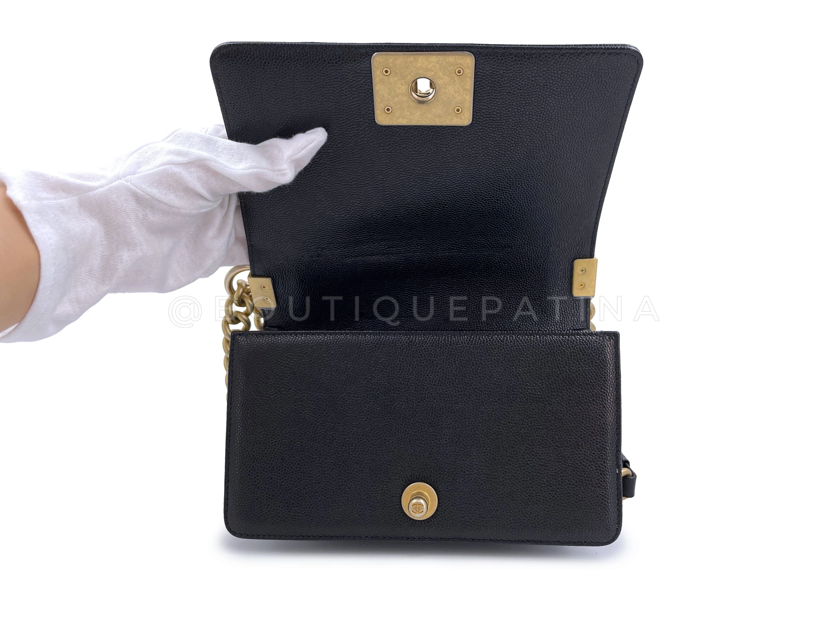 Chanel Black Caviar Chevron Small Boy Flap Bag GHW - Image 10