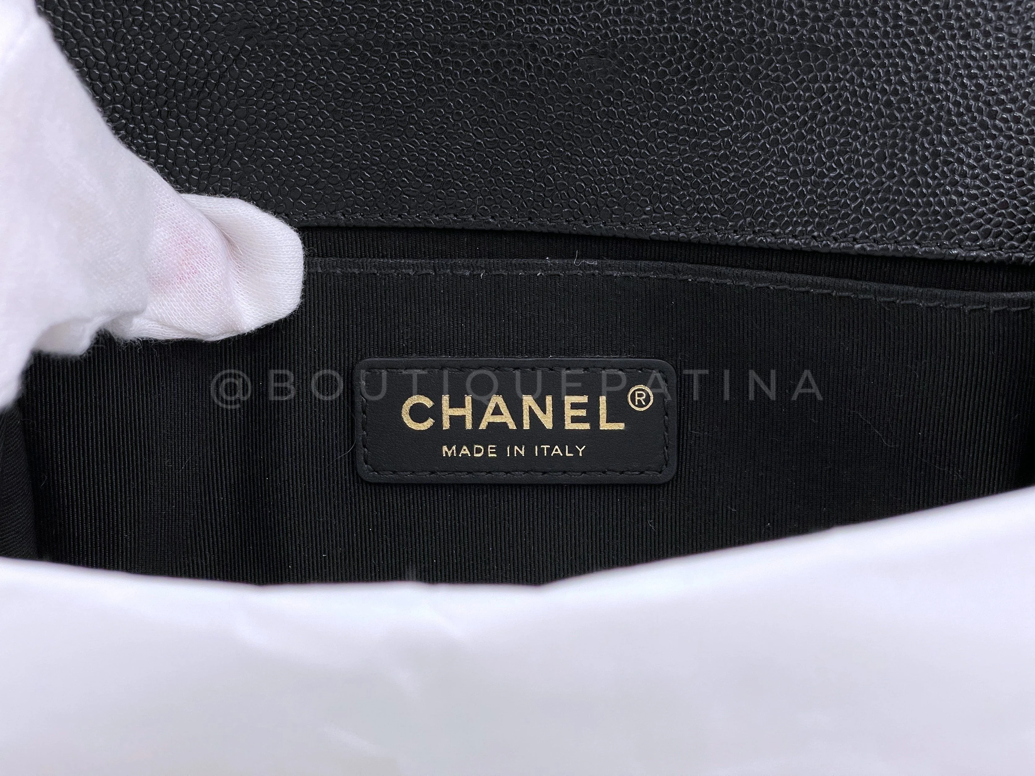 Chanel Black Caviar Chevron Small Boy Flap Bag GHW - Image 13