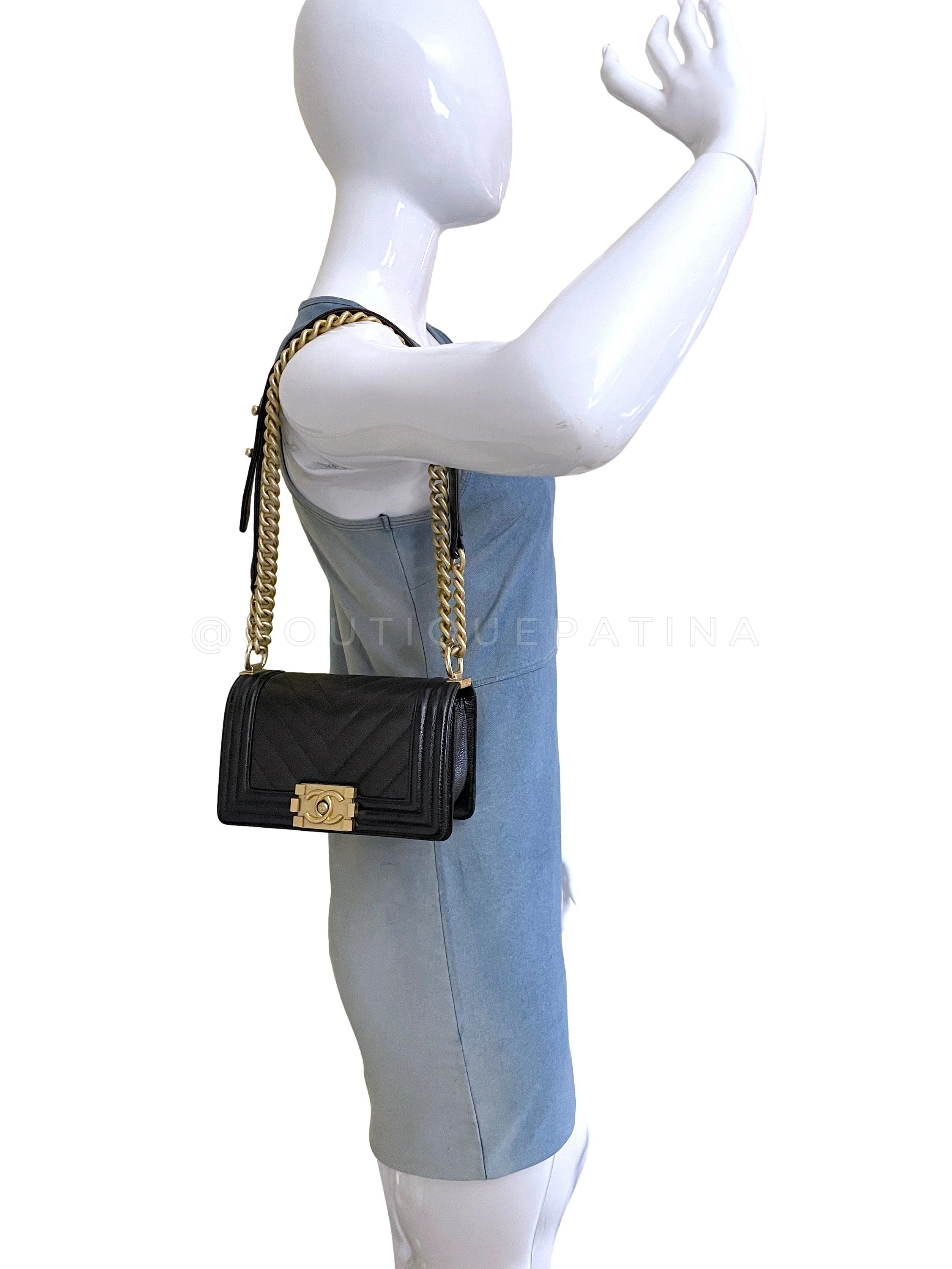 Chanel Black Caviar Chevron Small Boy Flap Bag GHW - Image 16
