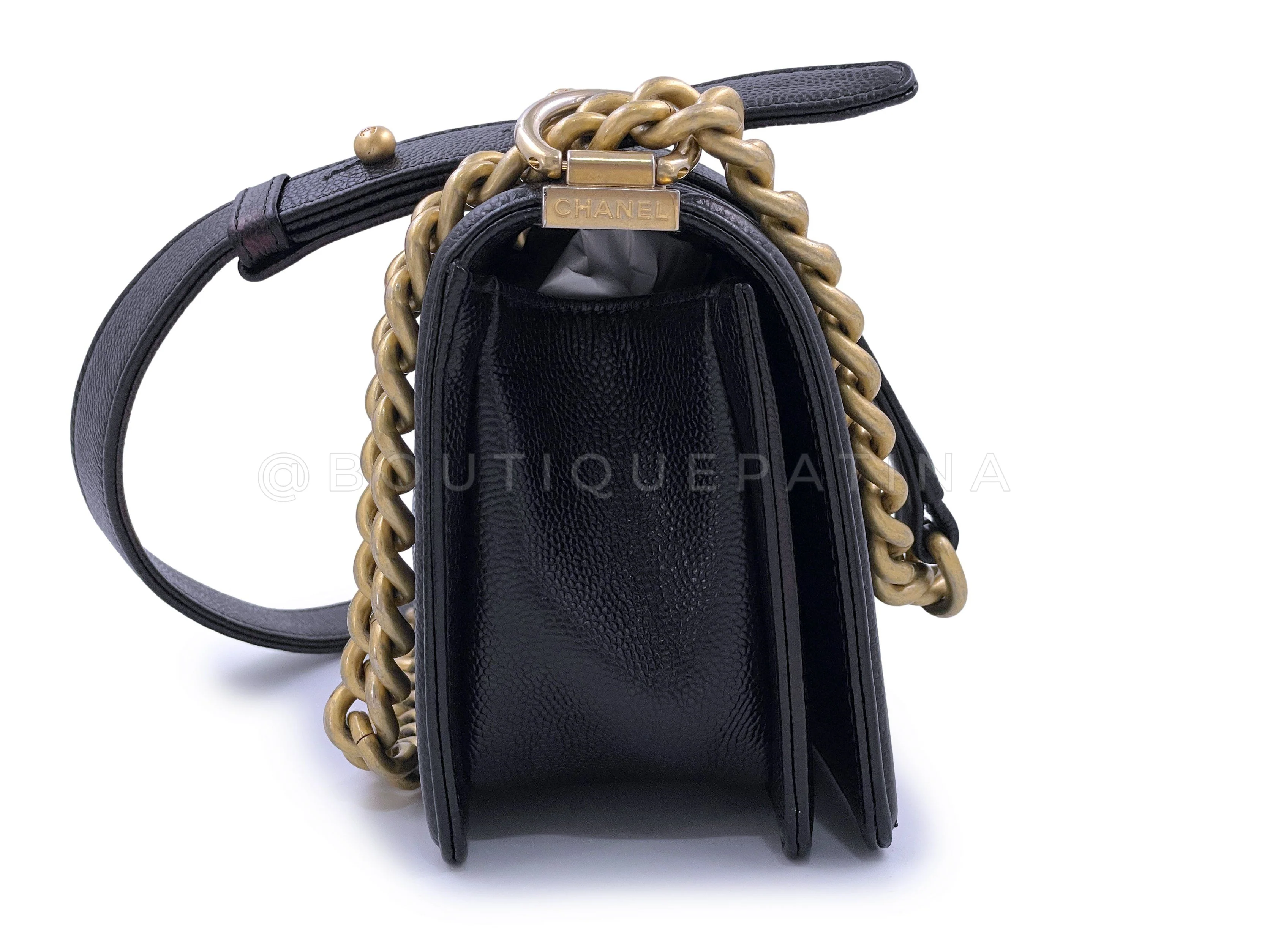 Chanel Black Caviar Chevron Small Boy Flap Bag GHW - Image 4