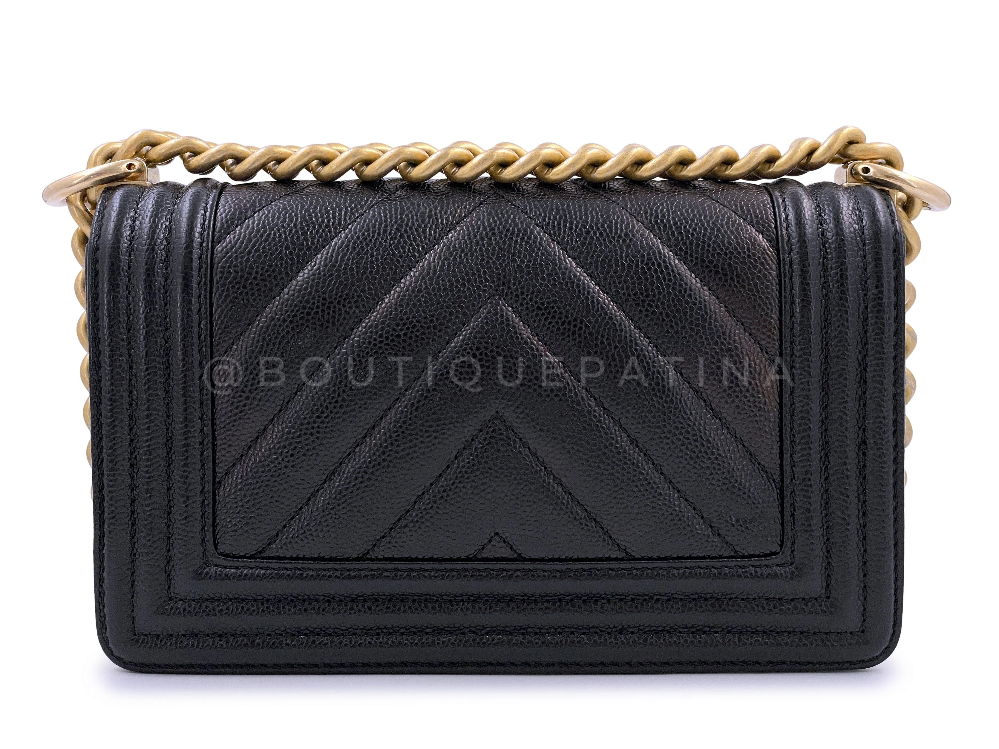 Chanel Black Caviar Chevron Small Boy Flap Bag GHW - Image 6