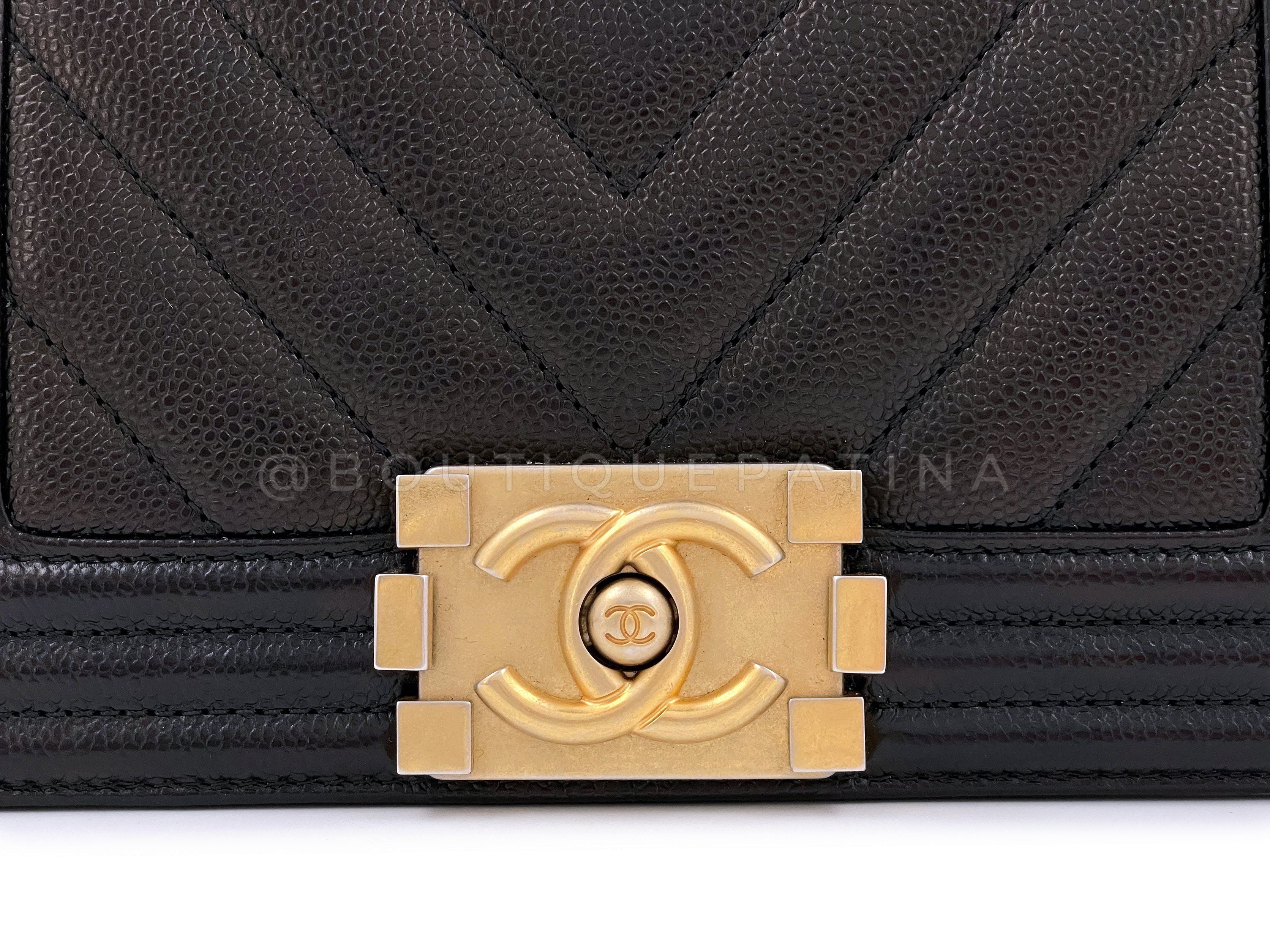 Chanel Black Caviar Chevron Small Boy Flap Bag GHW - Image 9