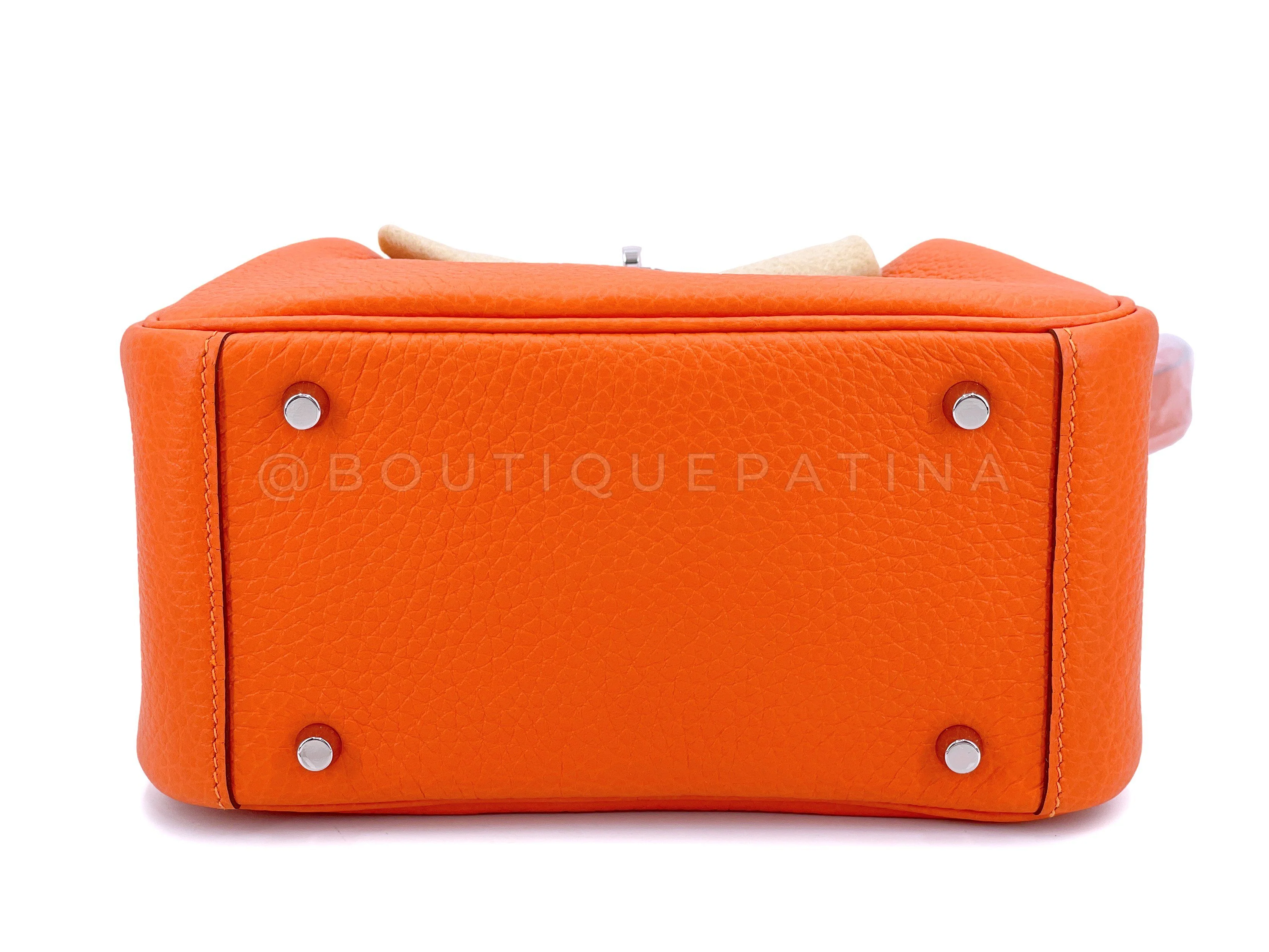 NIB Hermès Feu Orange Clemence Mini Lindy Shoulder Bag PHW - Image 5