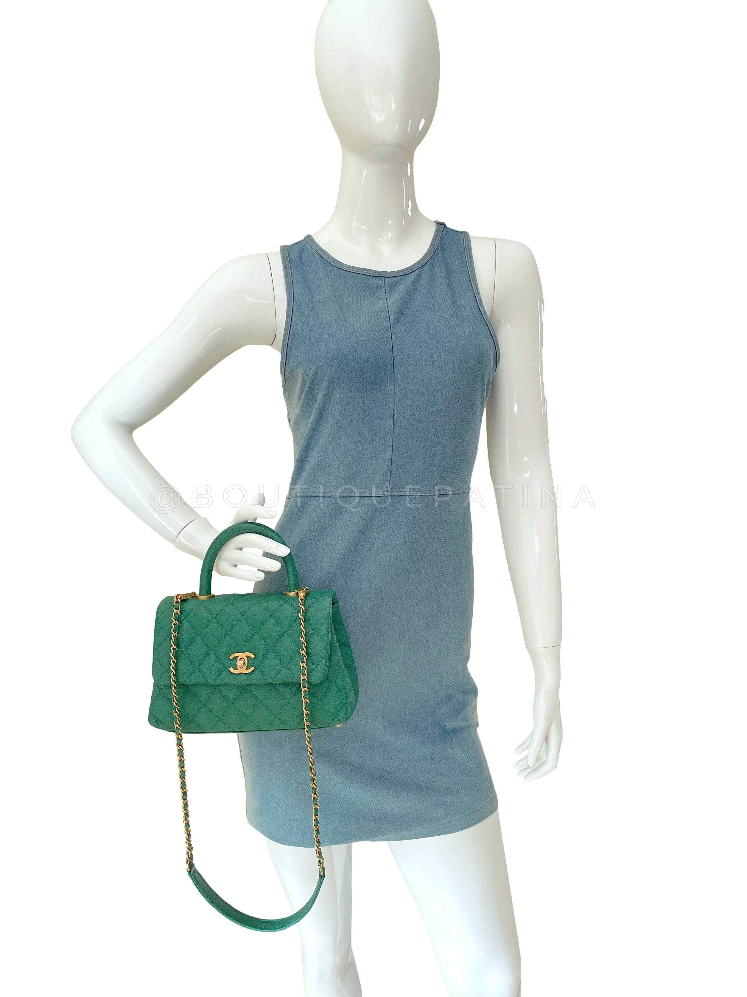 Chanel 18S Emerald Green Small Mini Coco Handle Flap Bag GHW - Image 15
