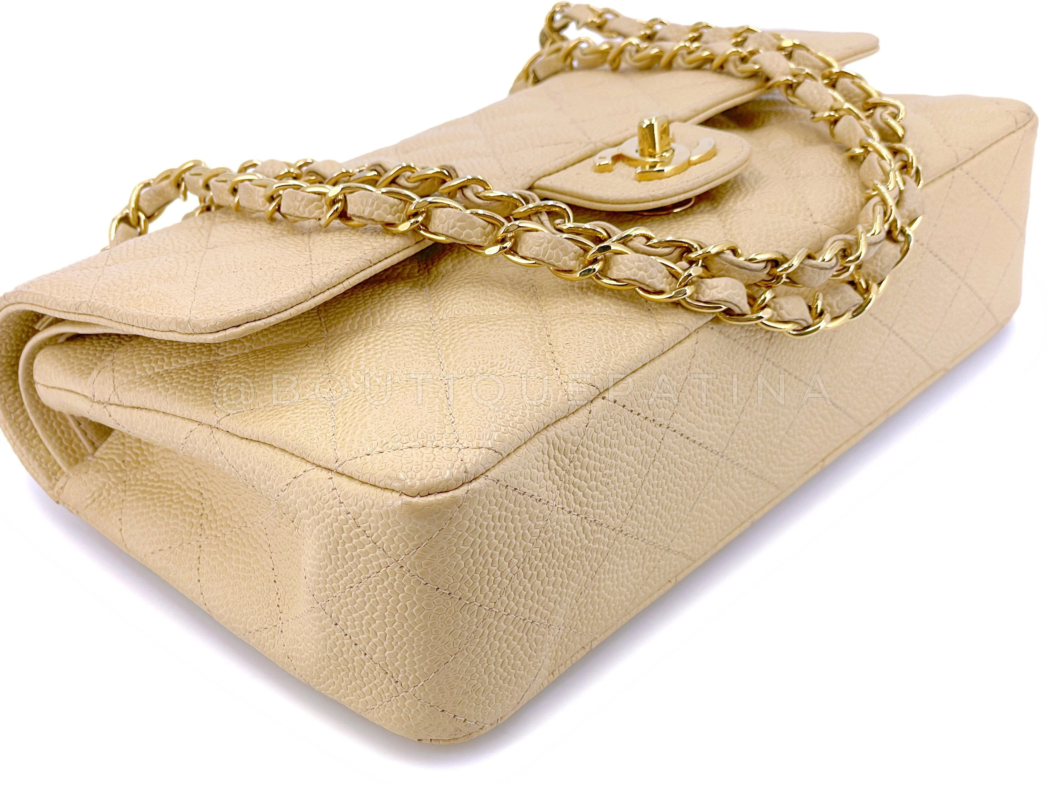 Chanel 2003 Vintage Light Beige Caviar Medium Classic Double Flap Bag 24k GHW - Image 7