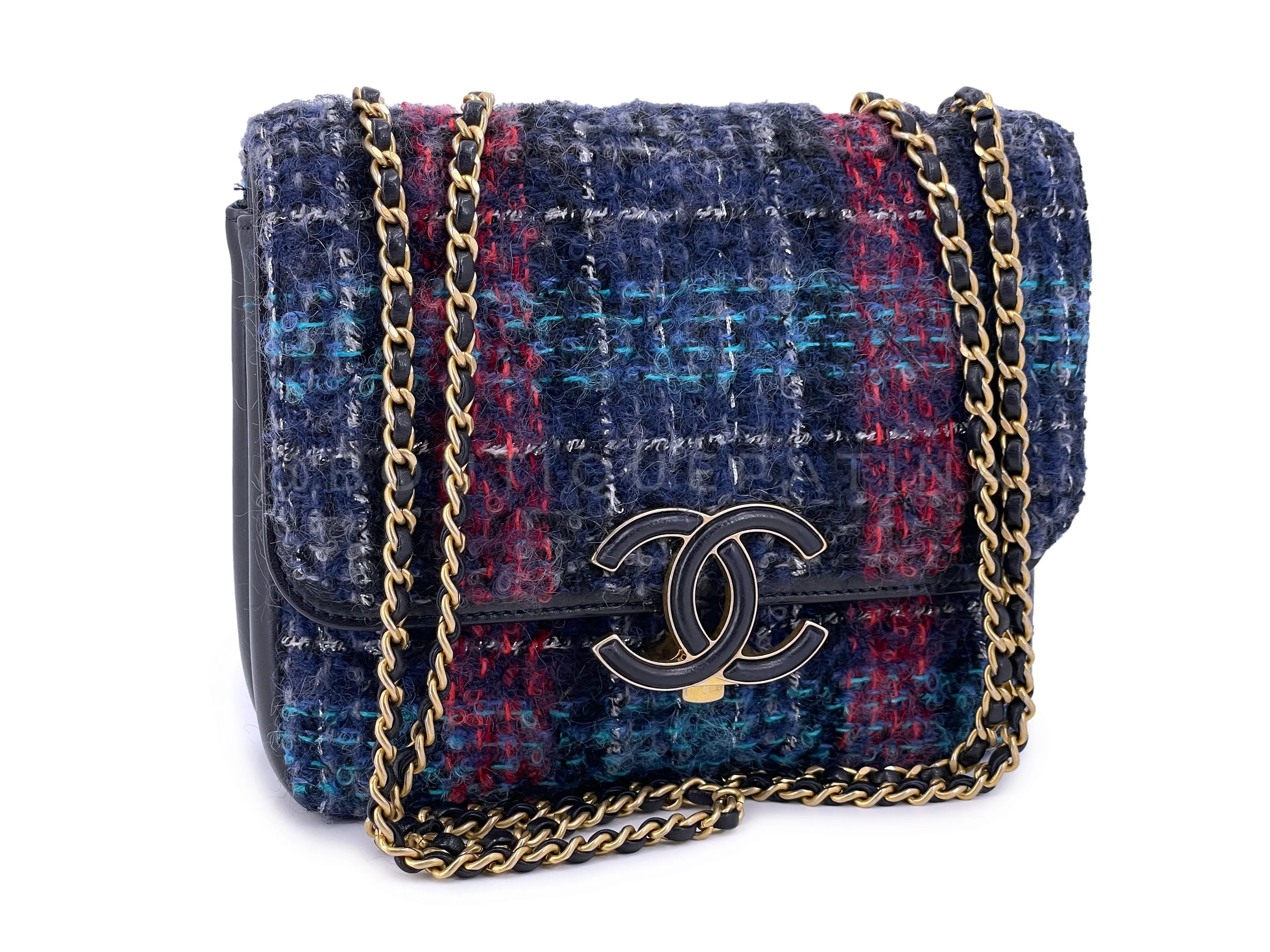 Chanel Purple Tweed Tall Mini Crossbody Two Flap Bag GHW - Image 2