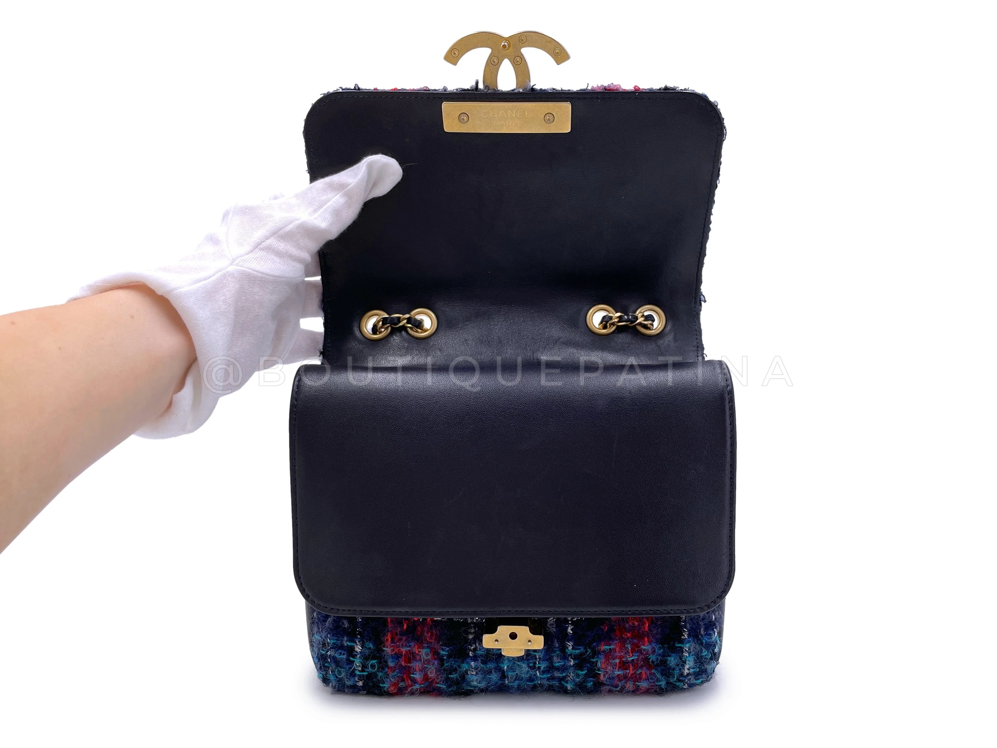 Chanel Purple Tweed Tall Mini Crossbody Two Flap Bag GHW - Image 9