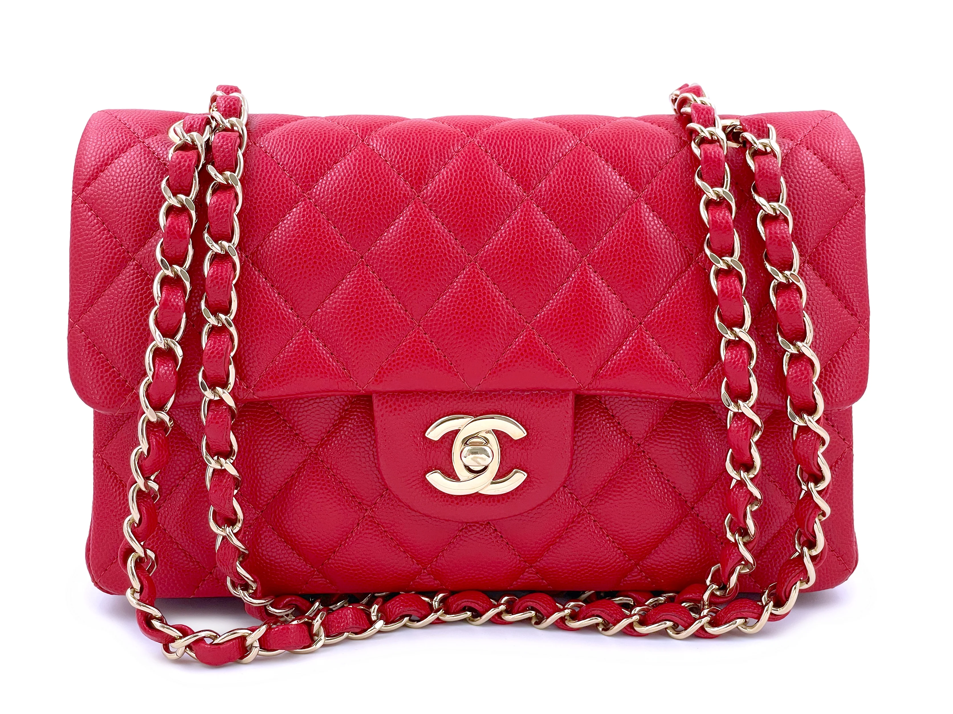 Pristine Chanel 19B Red Caviar Small Classic Double Flap Bag GHW 1O0 - Image 16