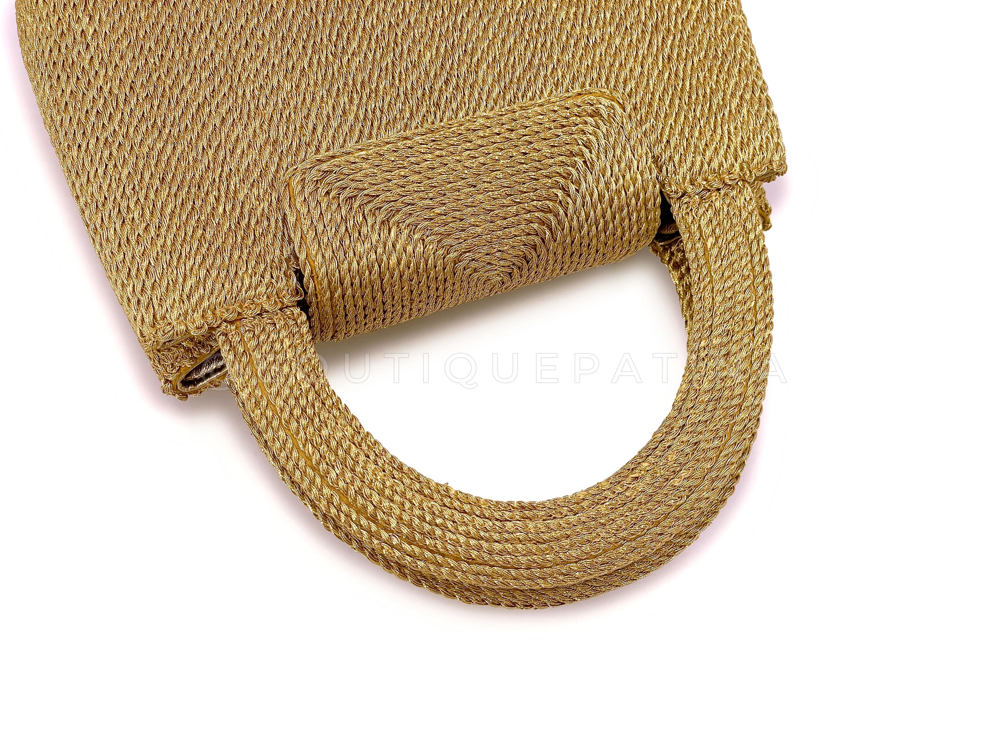 Chanel 1997 Vintage Gold Spun Raffia Micro Mini Kelly Evening Bag 24k GHW XRU - Image 9
