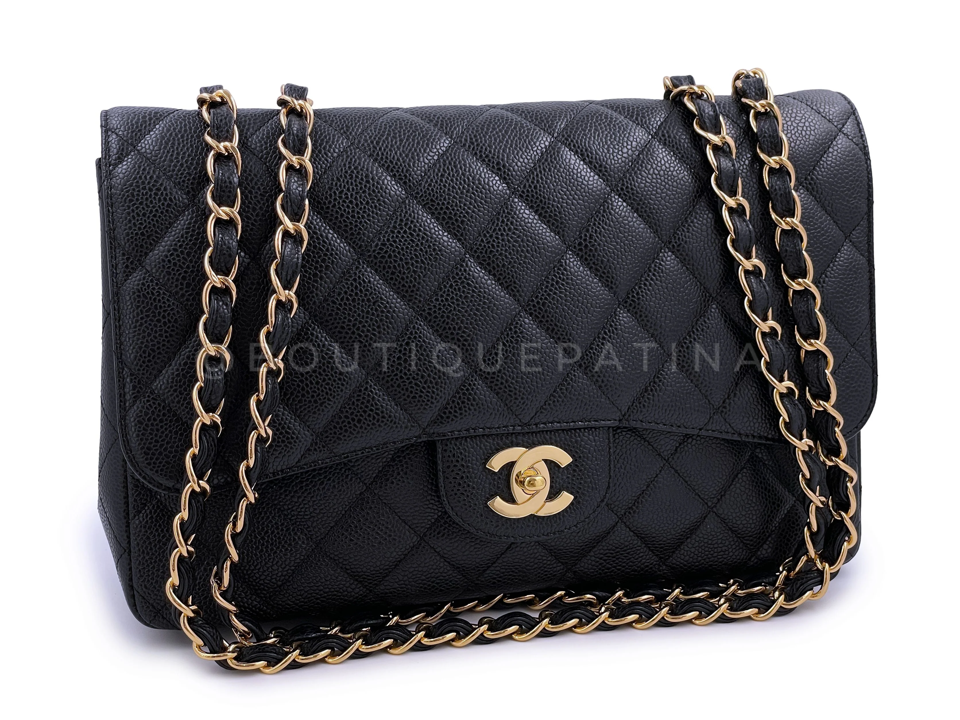 Chanel 2009 Black Caviar Jumbo Classic Single Flap Bag GHW - Image 2