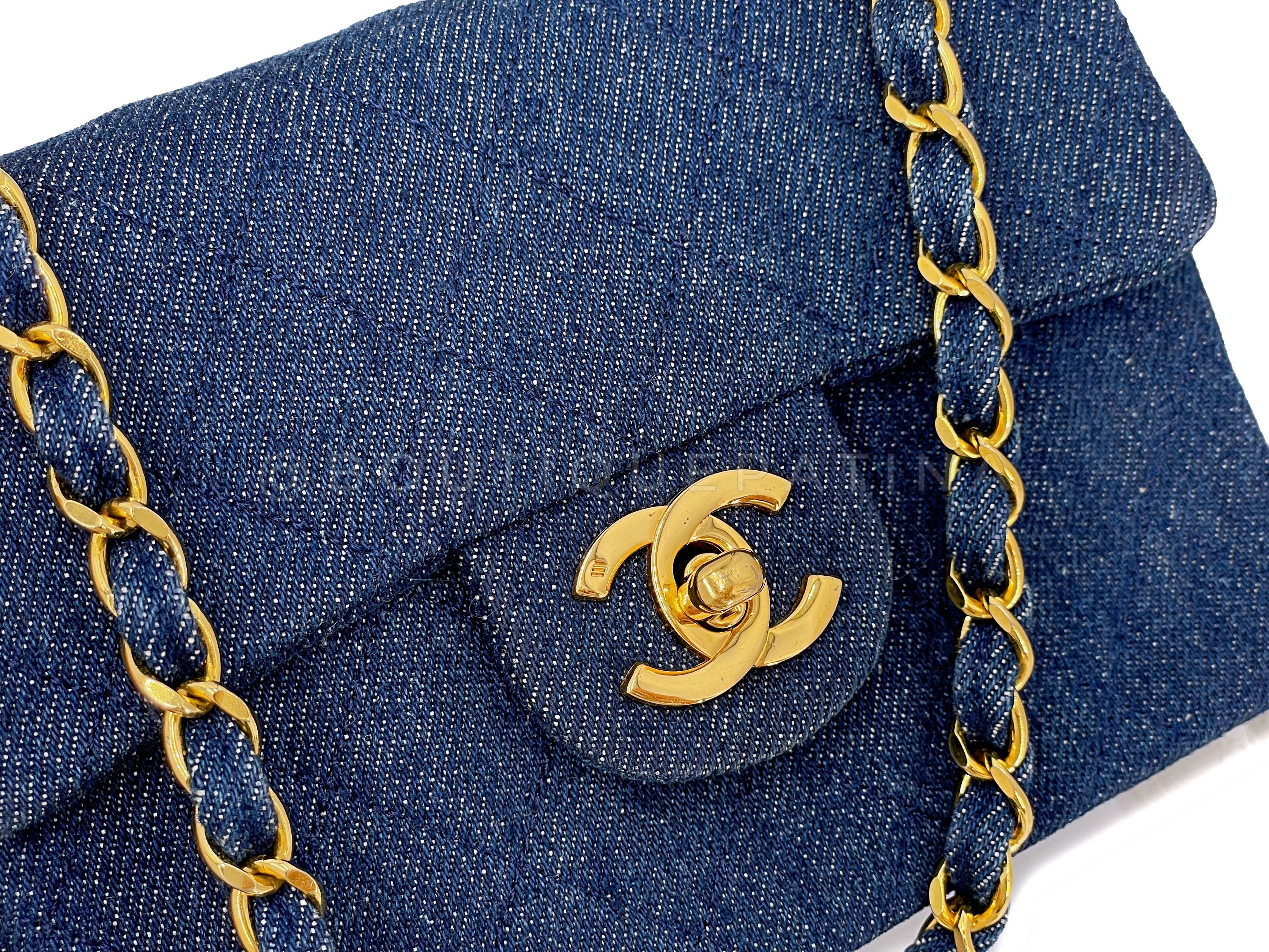 Chanel 1990 Vintage Dark Blue Denim Square Mini Flap Bag 24k GHW - Image 8
