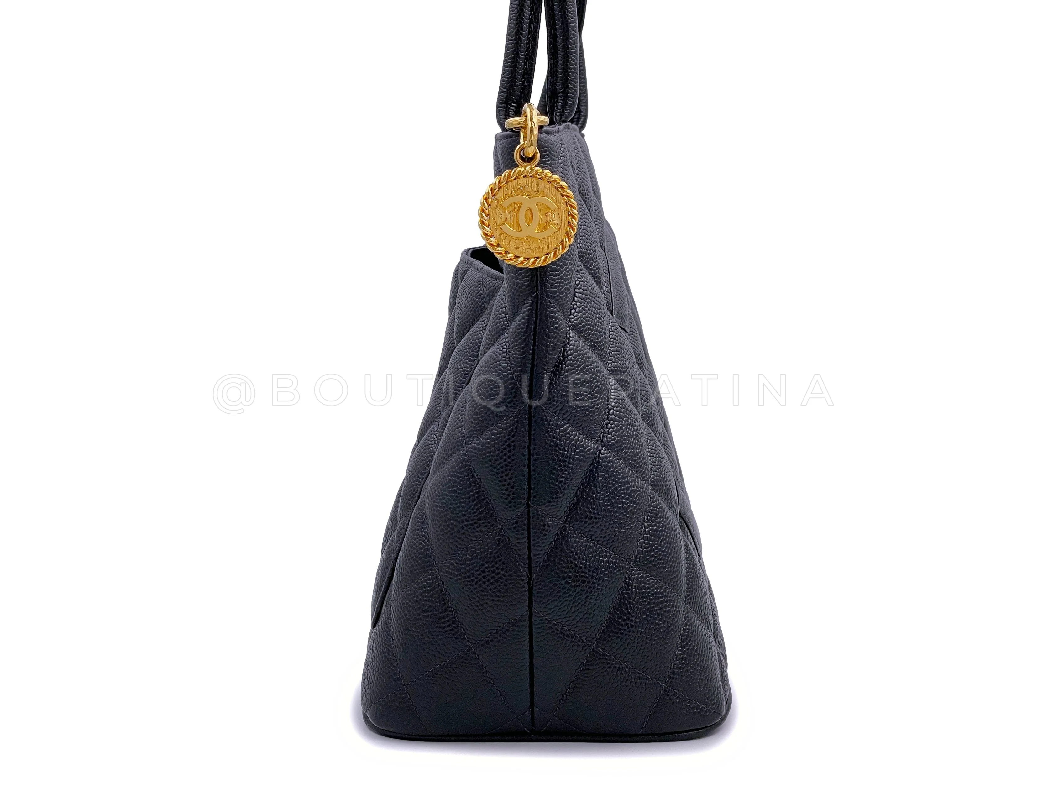 Pristine Chanel 1997 Vintage Black Caviar Medallion Tote Bag 24k GHW - Image 3