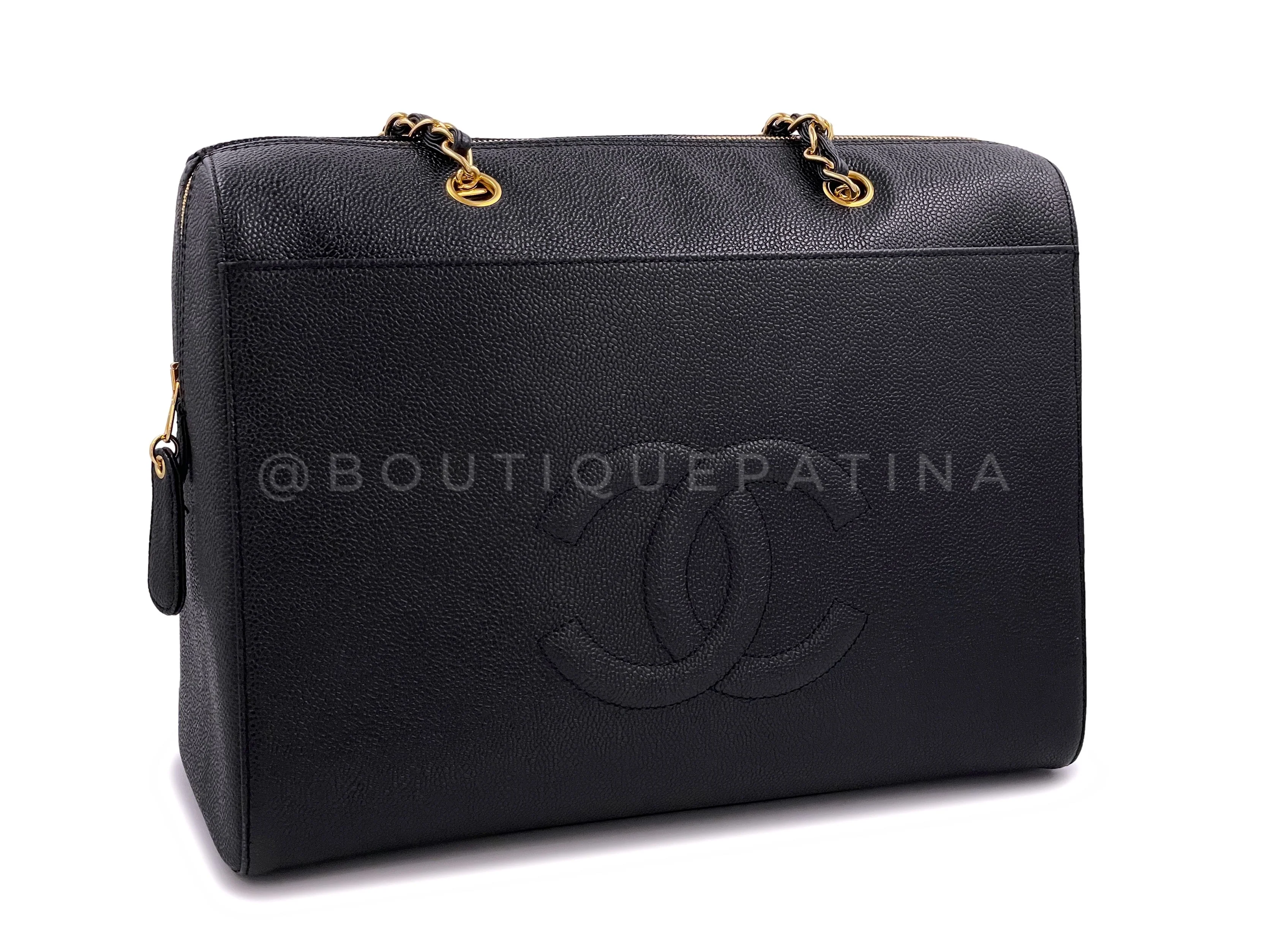 Pristine Chanel 1998 Vintage Black Caviar Zip Shopper Tote Bag 24k GHW PGC - Image 3