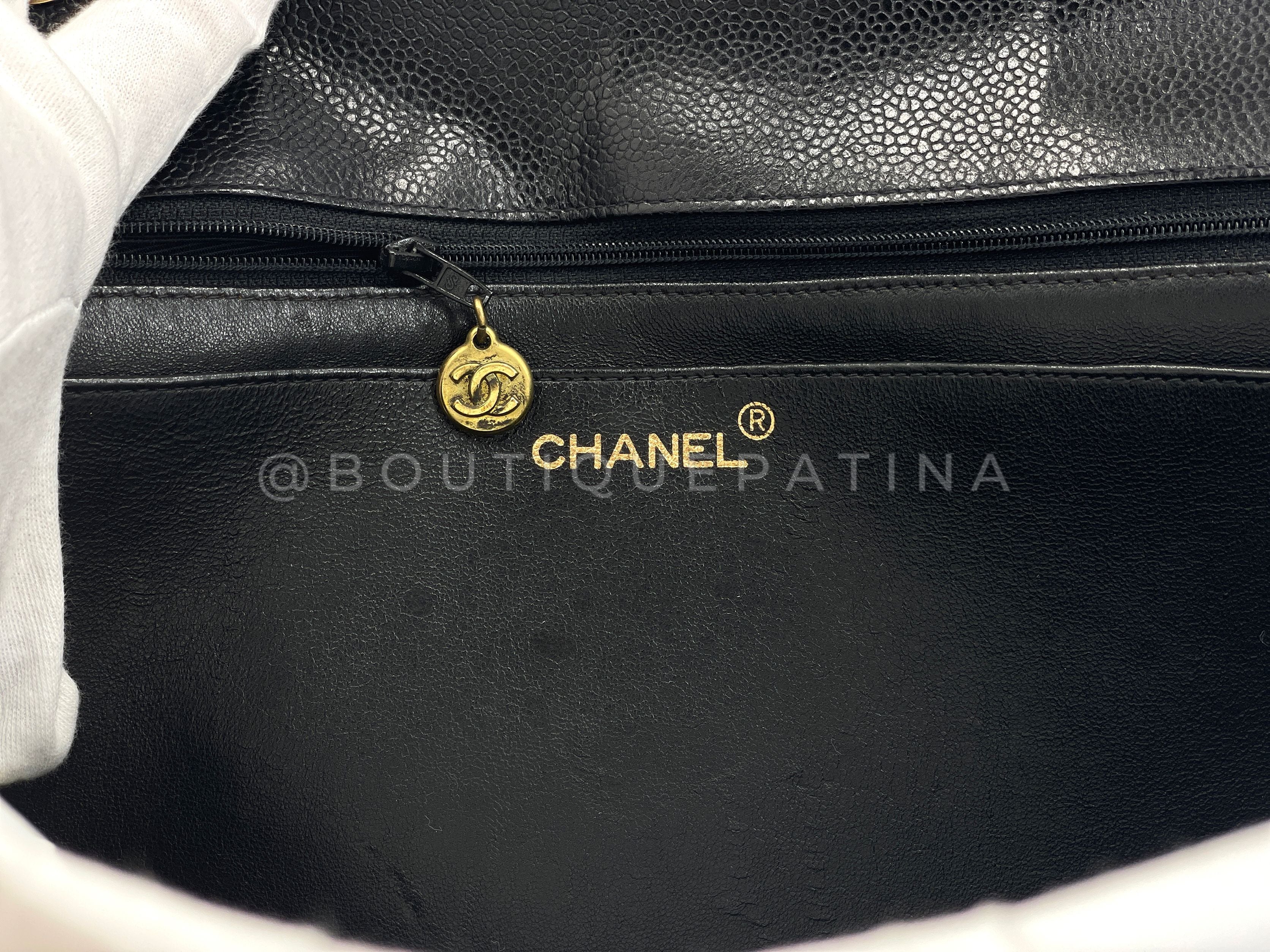 Chanel Vintage Chevron Caviar Maxi Flap Bag 1994 Black XL Classic 24k GHW MRJ - Image 11