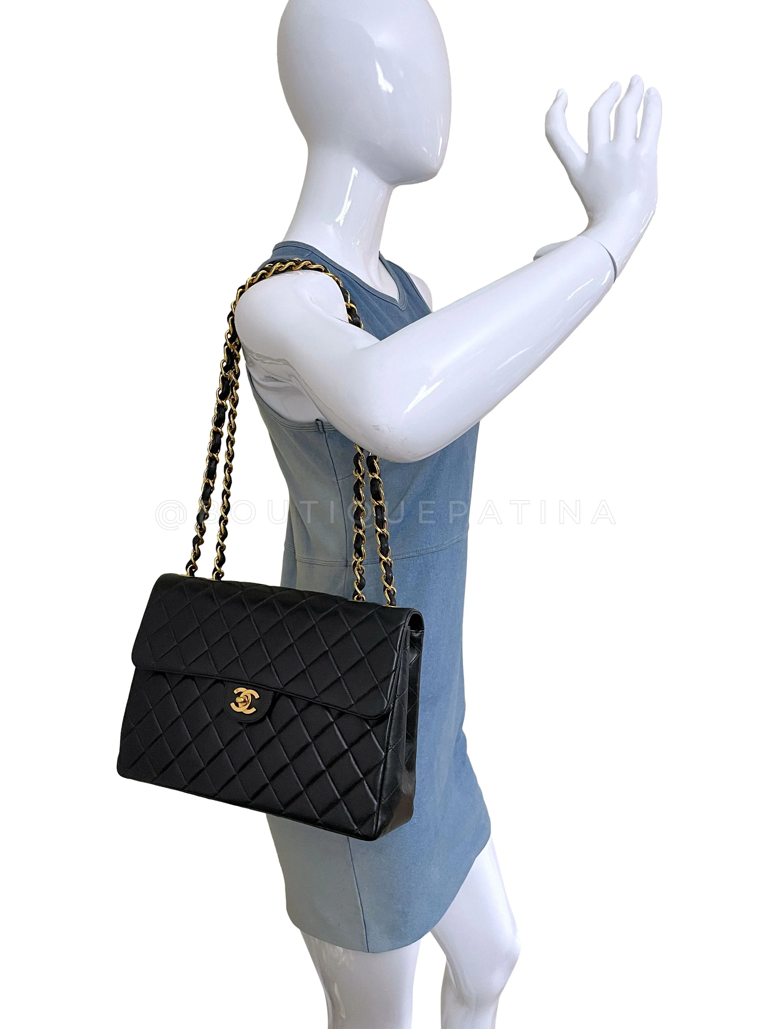 Chanel 1999 Vintage Black Jumbo Classic Flap Bag 24k GHW Lambskin - Image 15