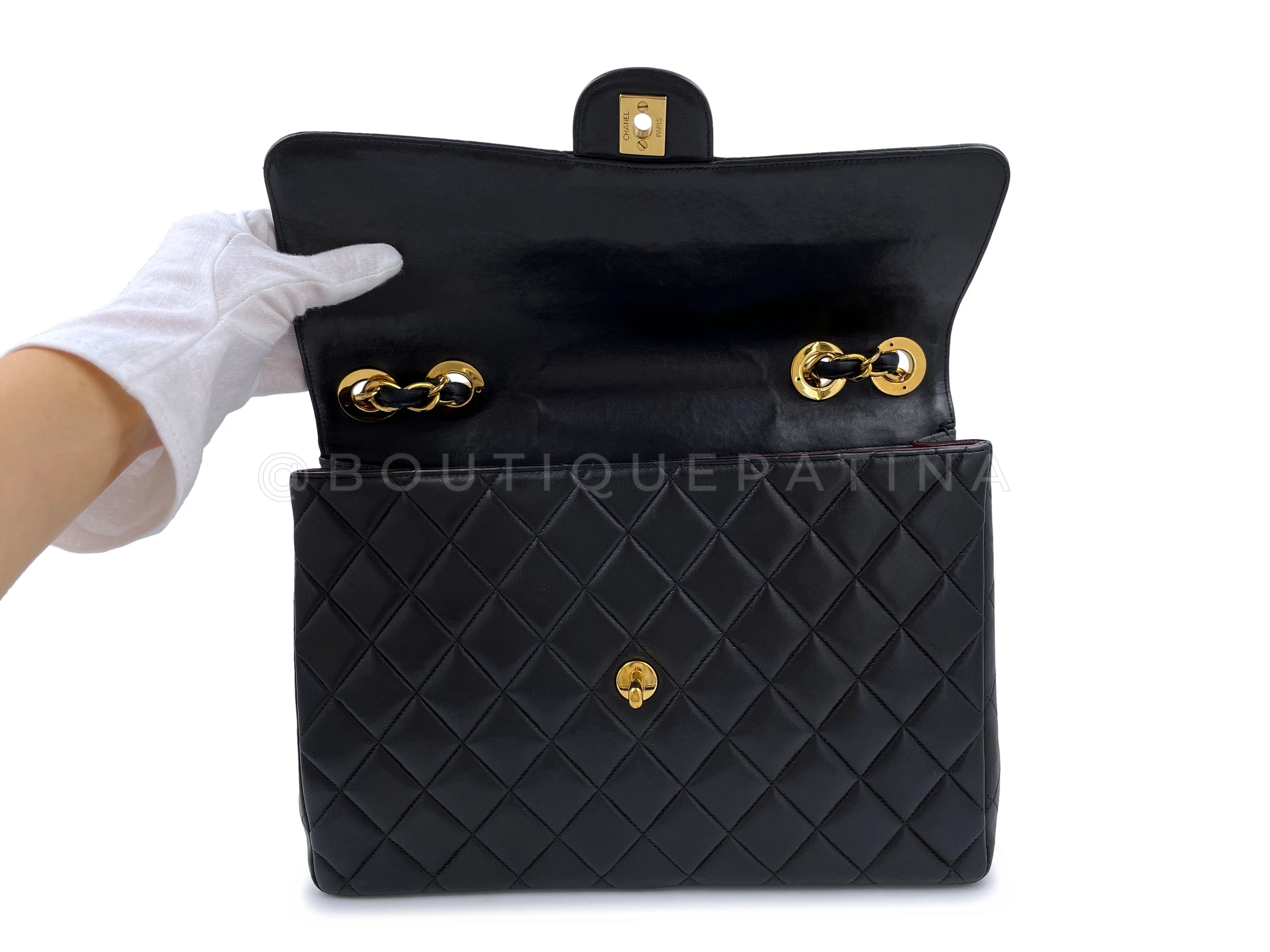 Chanel 1999 Vintage Black Jumbo Classic Flap Bag 24k GHW Lambskin - Image 9