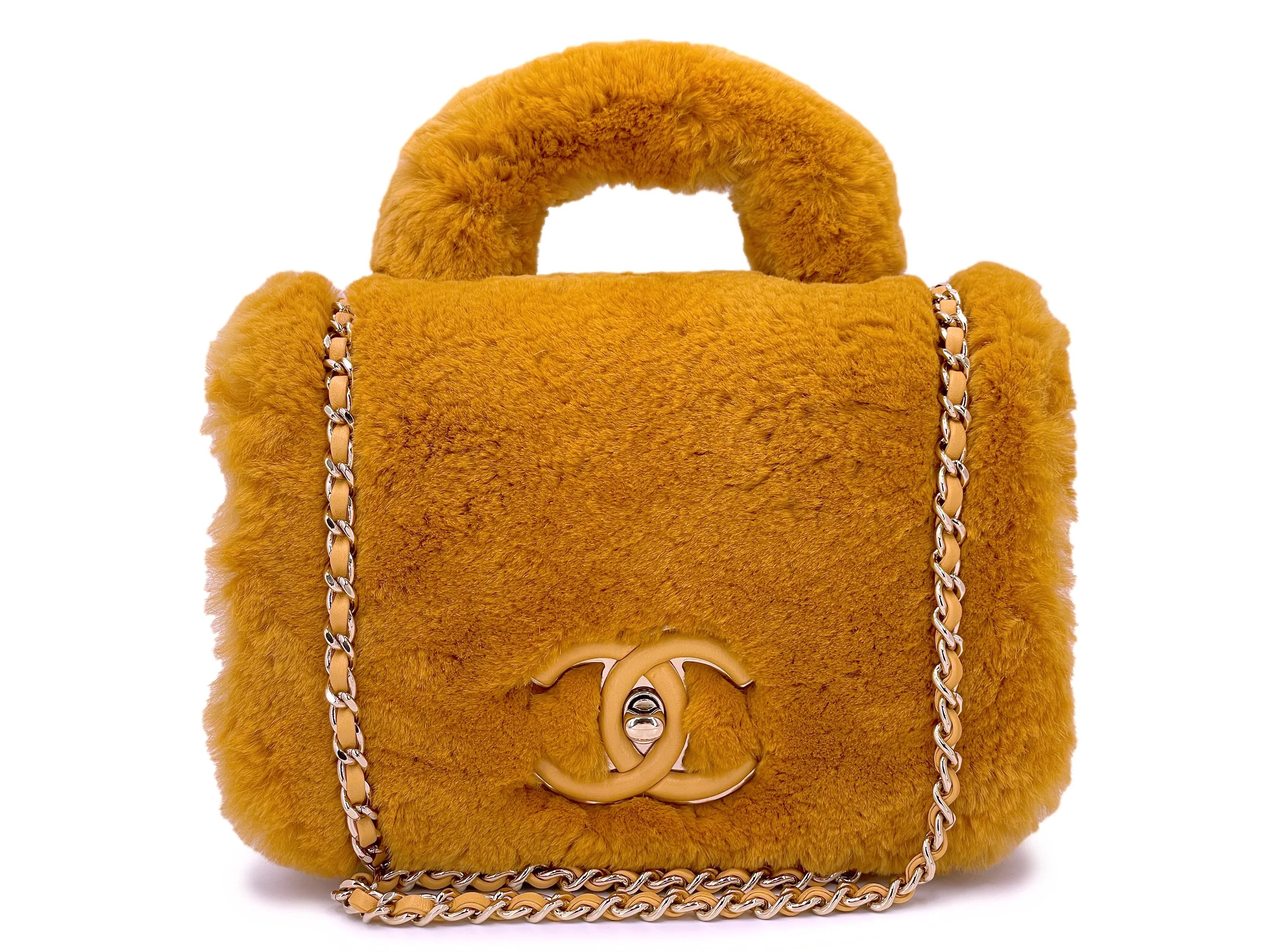 Chanel Butterscotch Fur Top Handle Mini Flap Bag GHW
