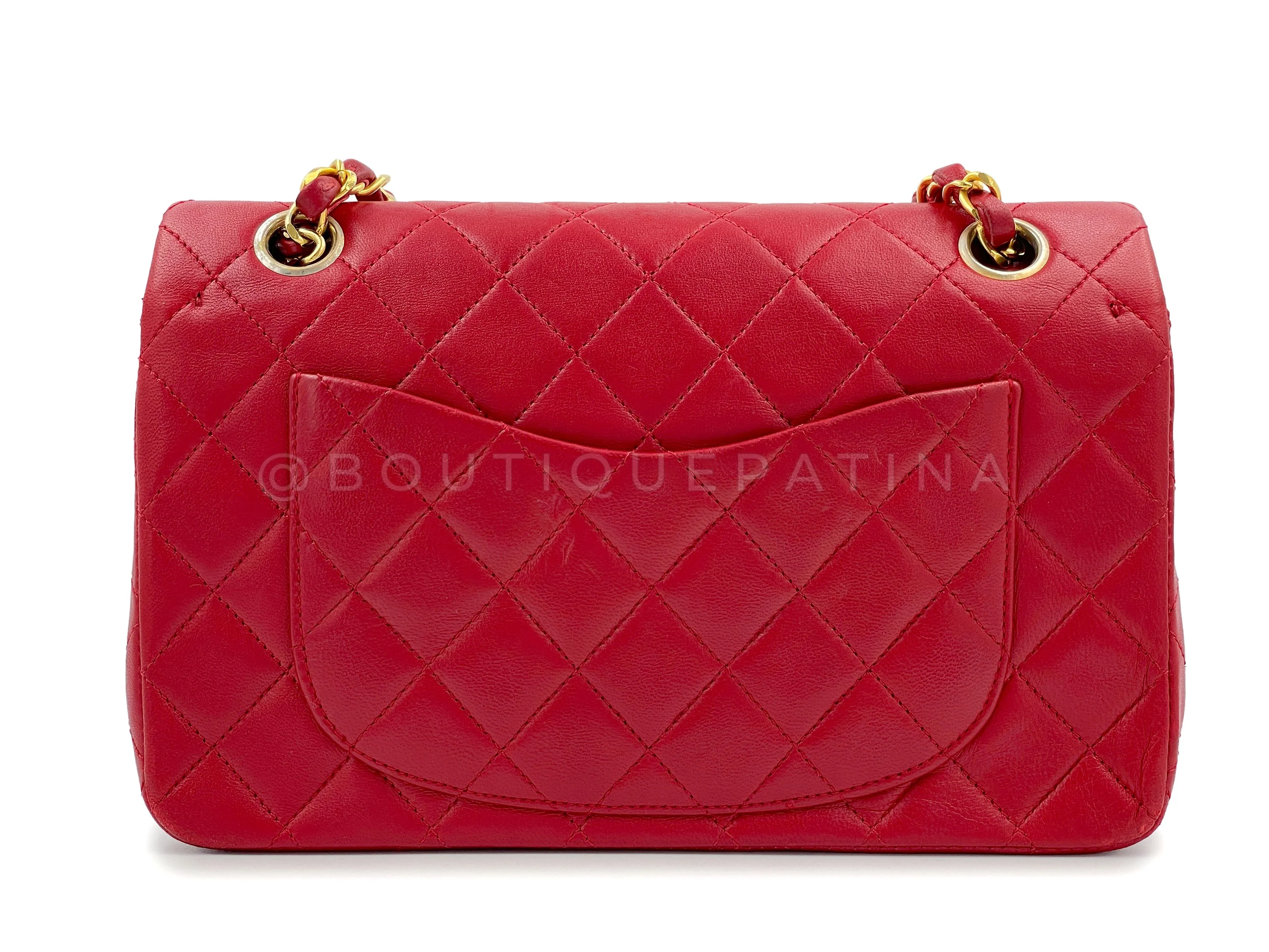 Chanel 1989 Vintage Red Small Classic Double Flap Bag 24k GHW Lambskin - Image 5