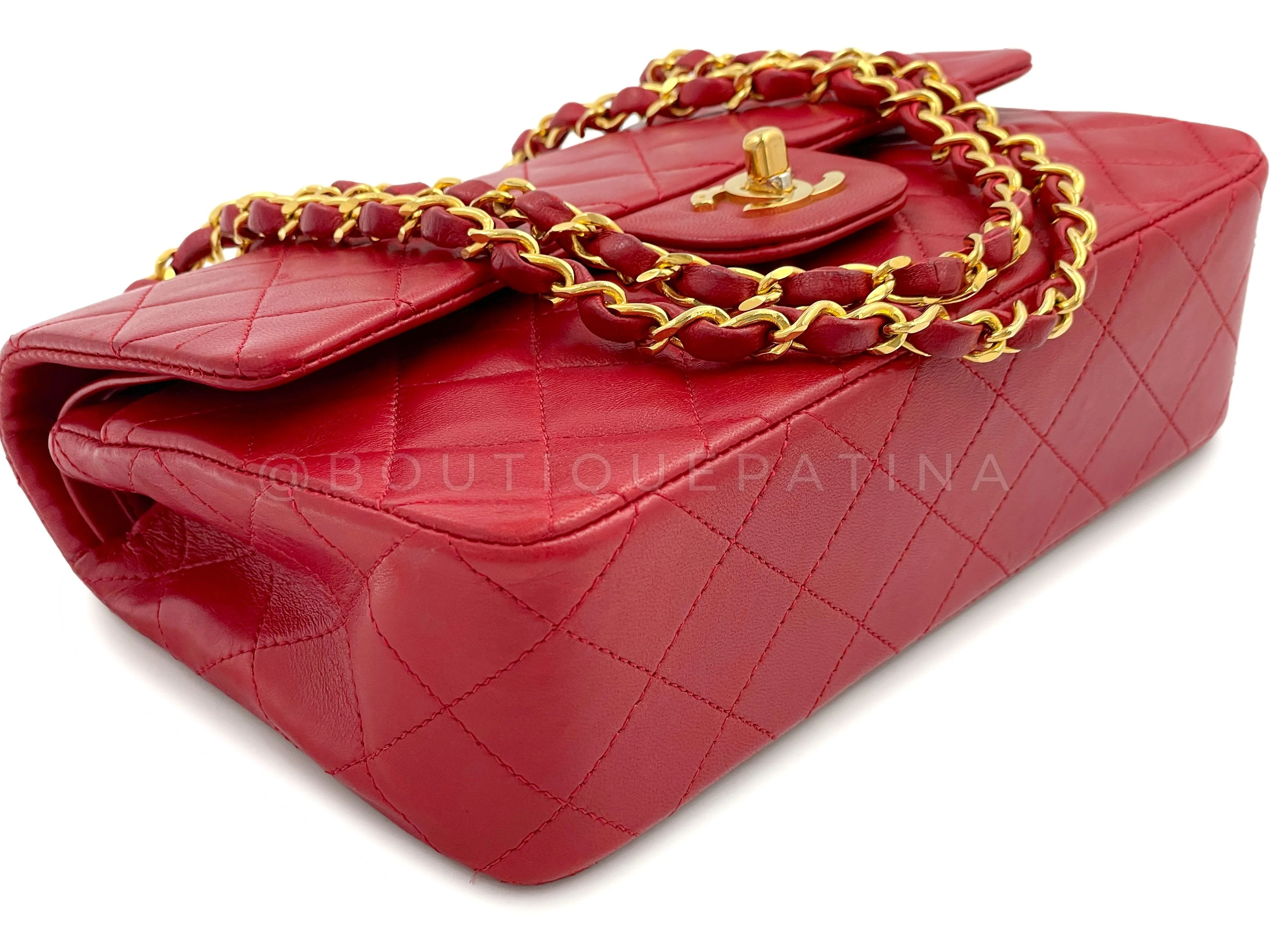 Chanel 1989 Vintage Red Small Classic Double Flap Bag 24k GHW Lambskin - Image 7