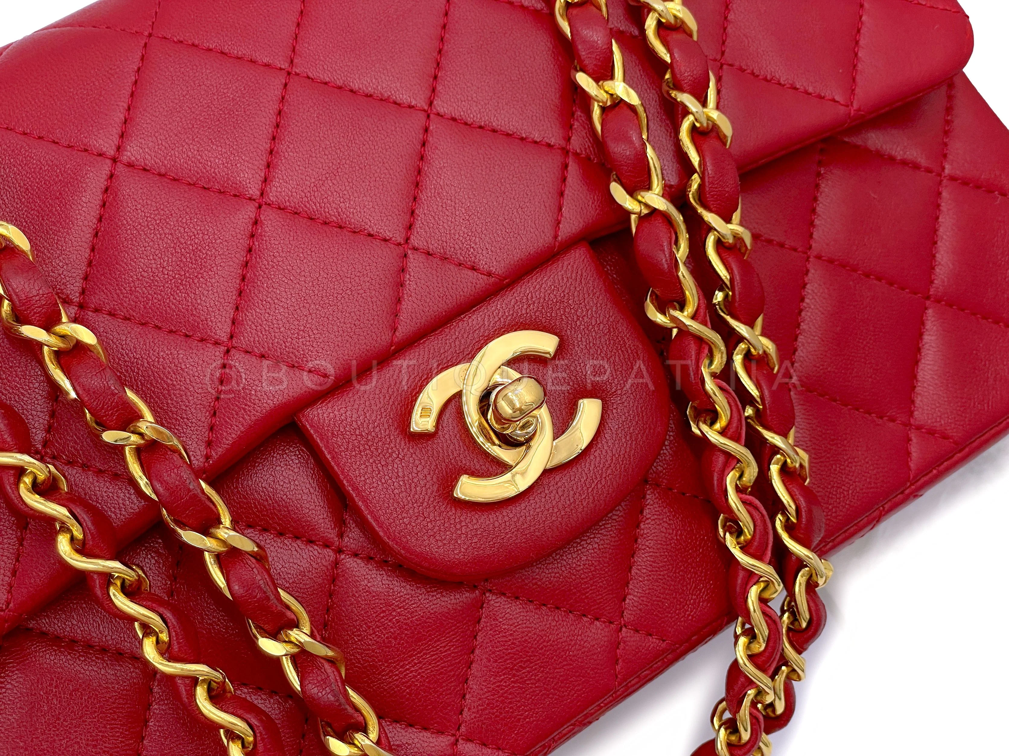 Chanel 1989 Vintage Red Small Classic Double Flap Bag 24k GHW Lambskin - Image 8