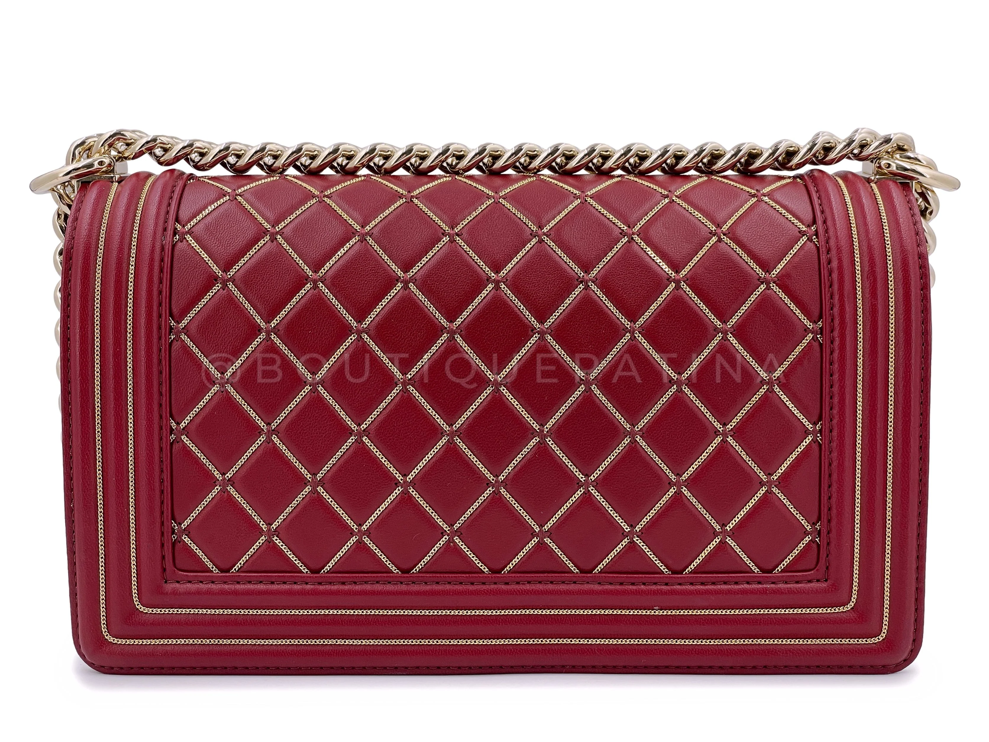 Chanel Red Micro Chain Quilted Medium Boy Bag GHW - Image 6