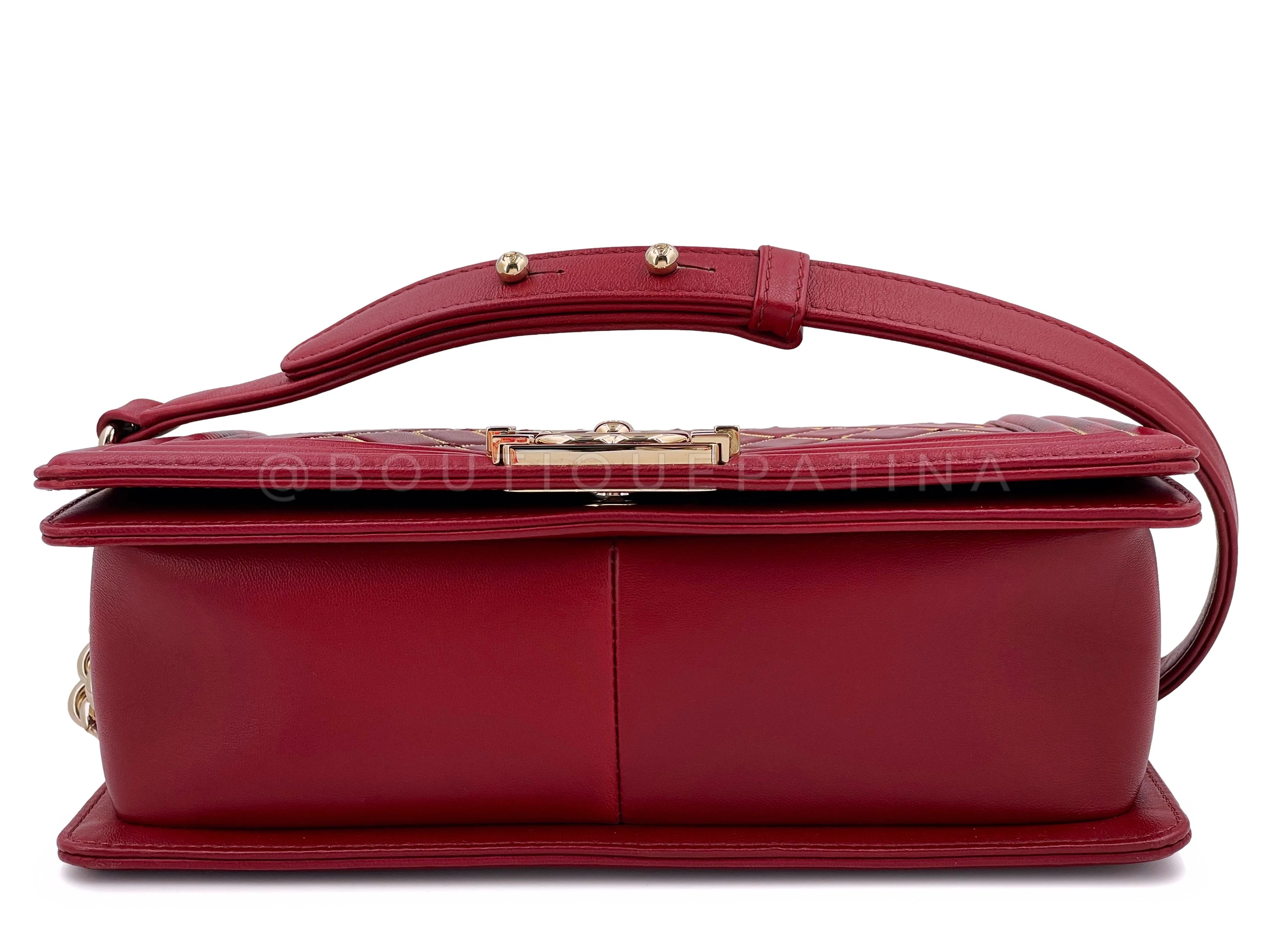 Chanel Red Micro Chain Quilted Medium Boy Bag GHW - Image 7