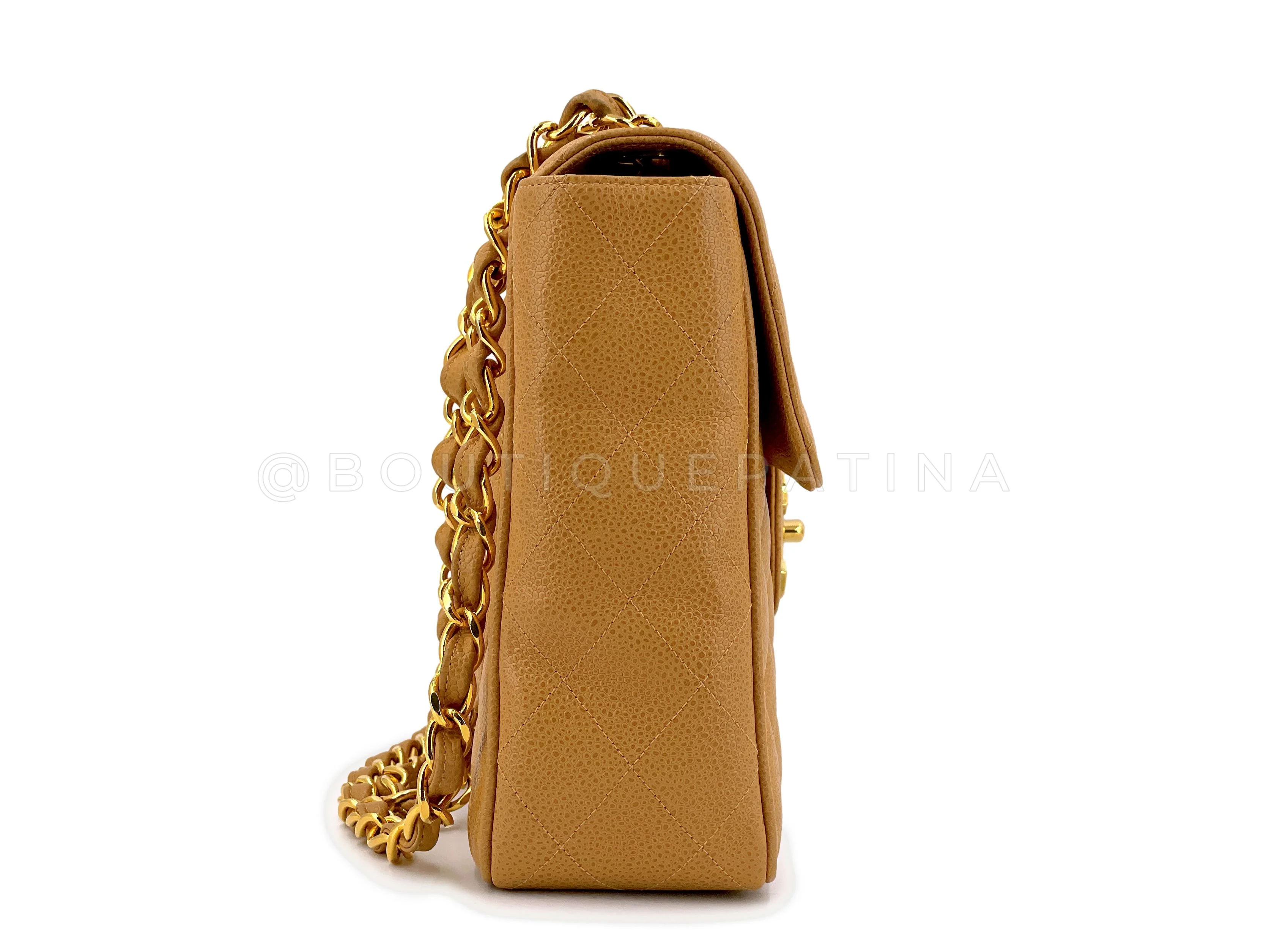 Chanel 1994 Vintage Caramel Beige Caviar Jumbo Classic Flap Bag 24k GHW - Image 3