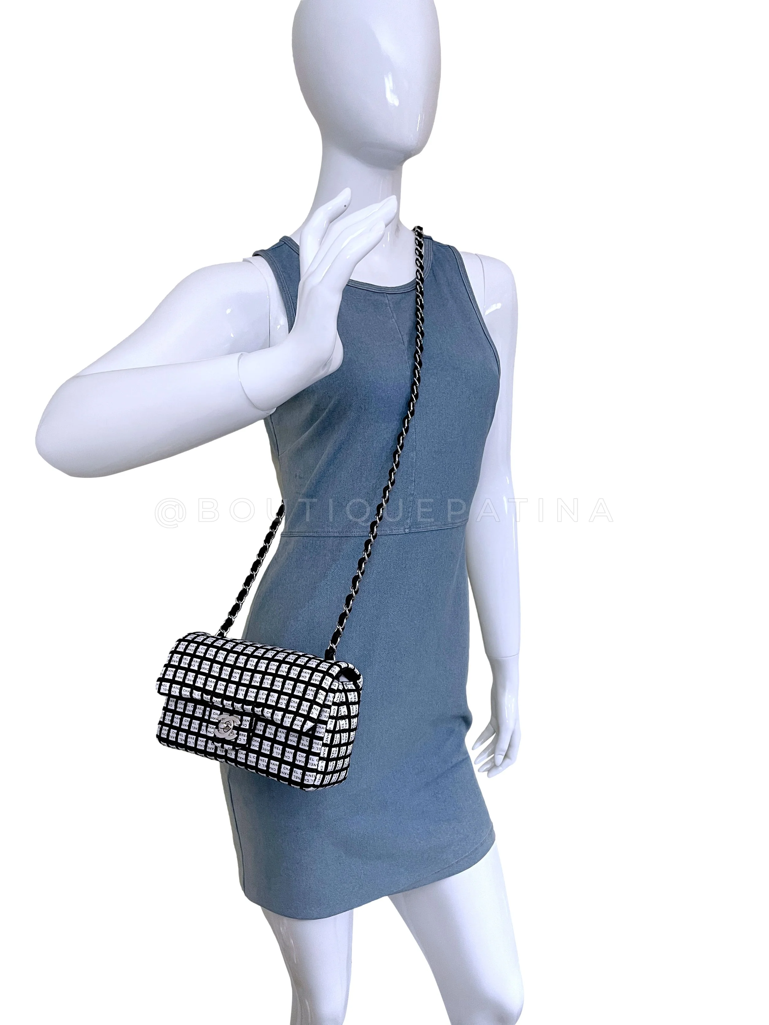 Chanel 2014 Logo Mania Black White Rectangular Mini Flap Bag SHW - Image 14