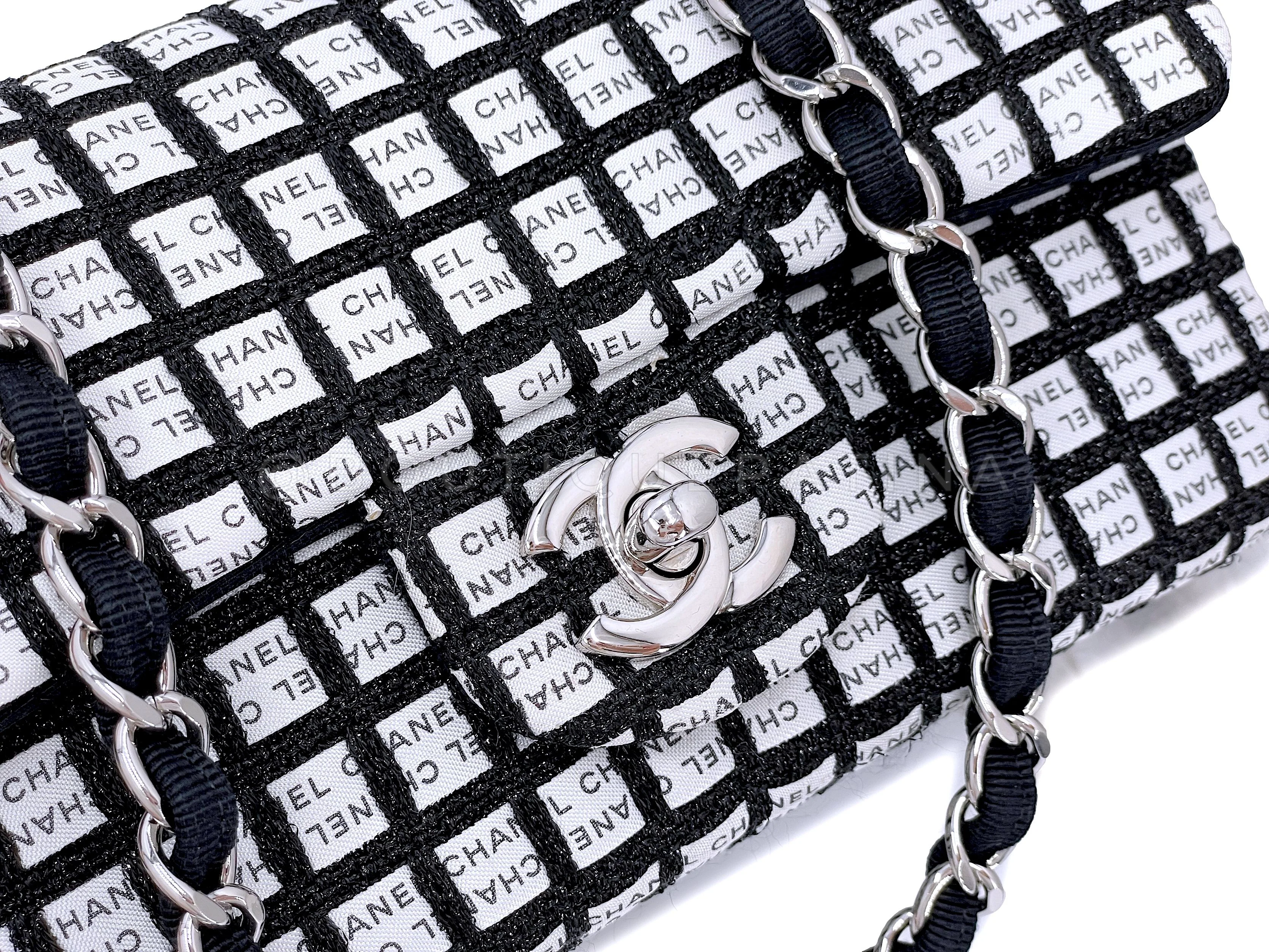 Chanel 2014 Logo Mania Black White Rectangular Mini Flap Bag SHW - Image 8