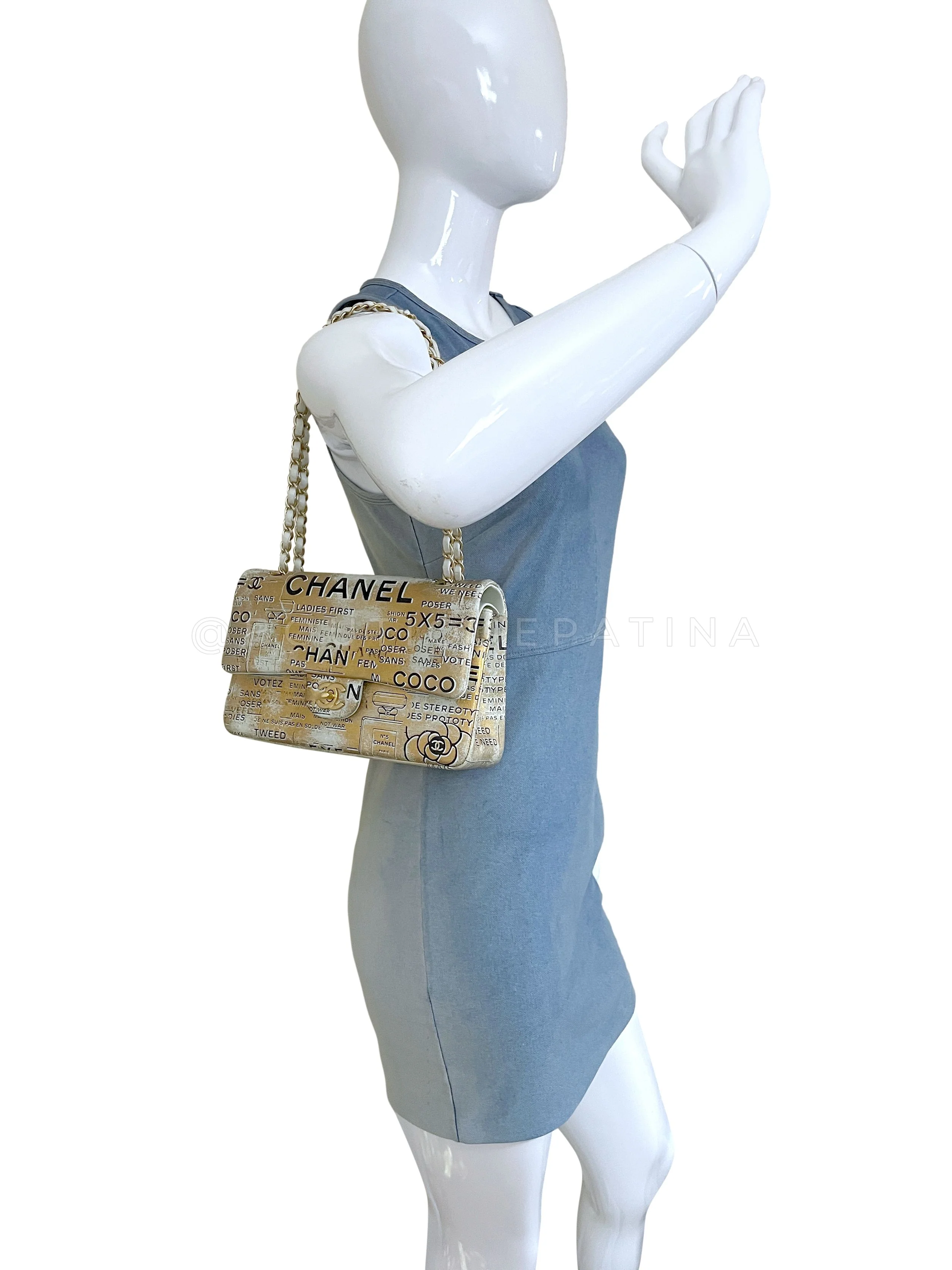 Chanel Newspaper Flap Bag 2015 Gold Graffiti Medium Double Classic GHW RB9 - Image 14