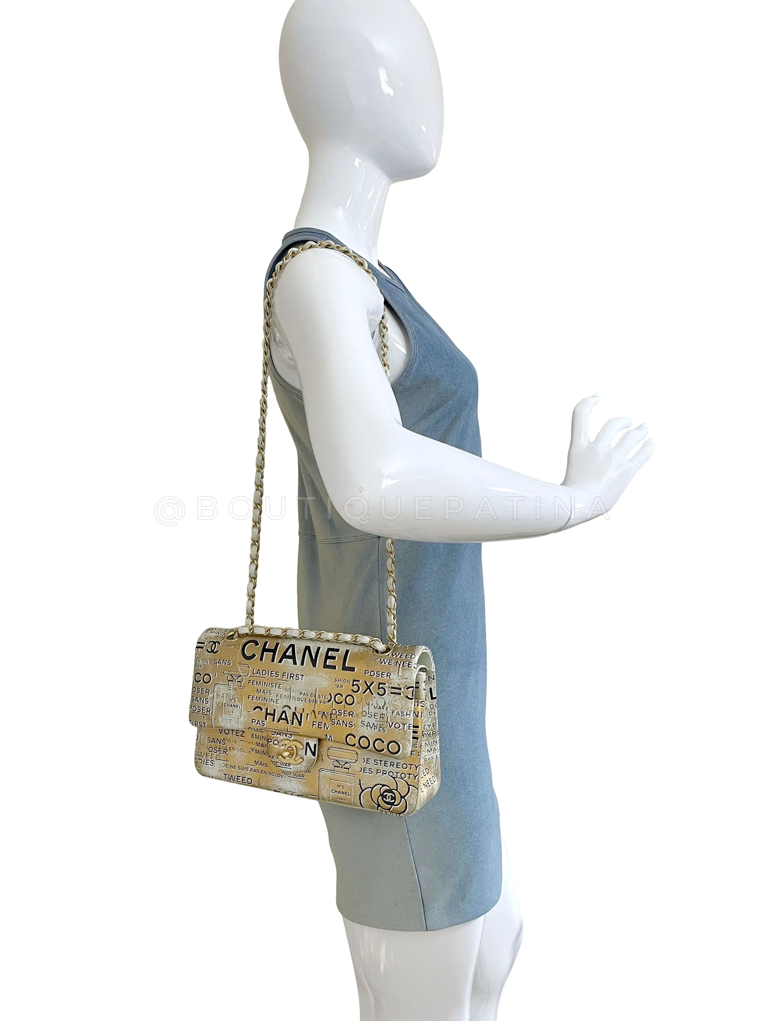 Chanel Newspaper Flap Bag 2015 Gold Graffiti Medium Double Classic GHW RB9 - Image 15