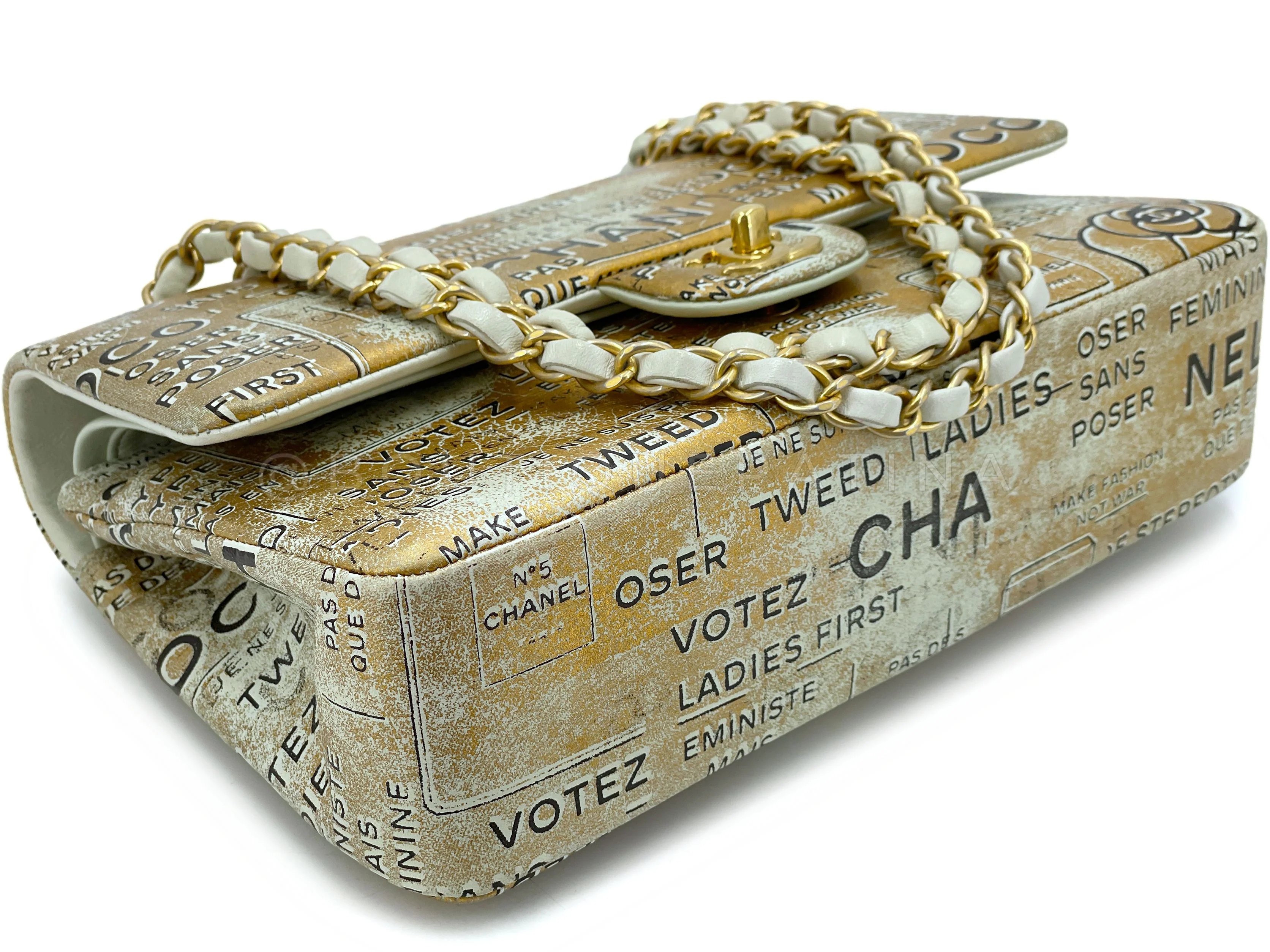 Chanel Newspaper Flap Bag 2015 Gold Graffiti Medium Double Classic GHW RB9 - Image 7