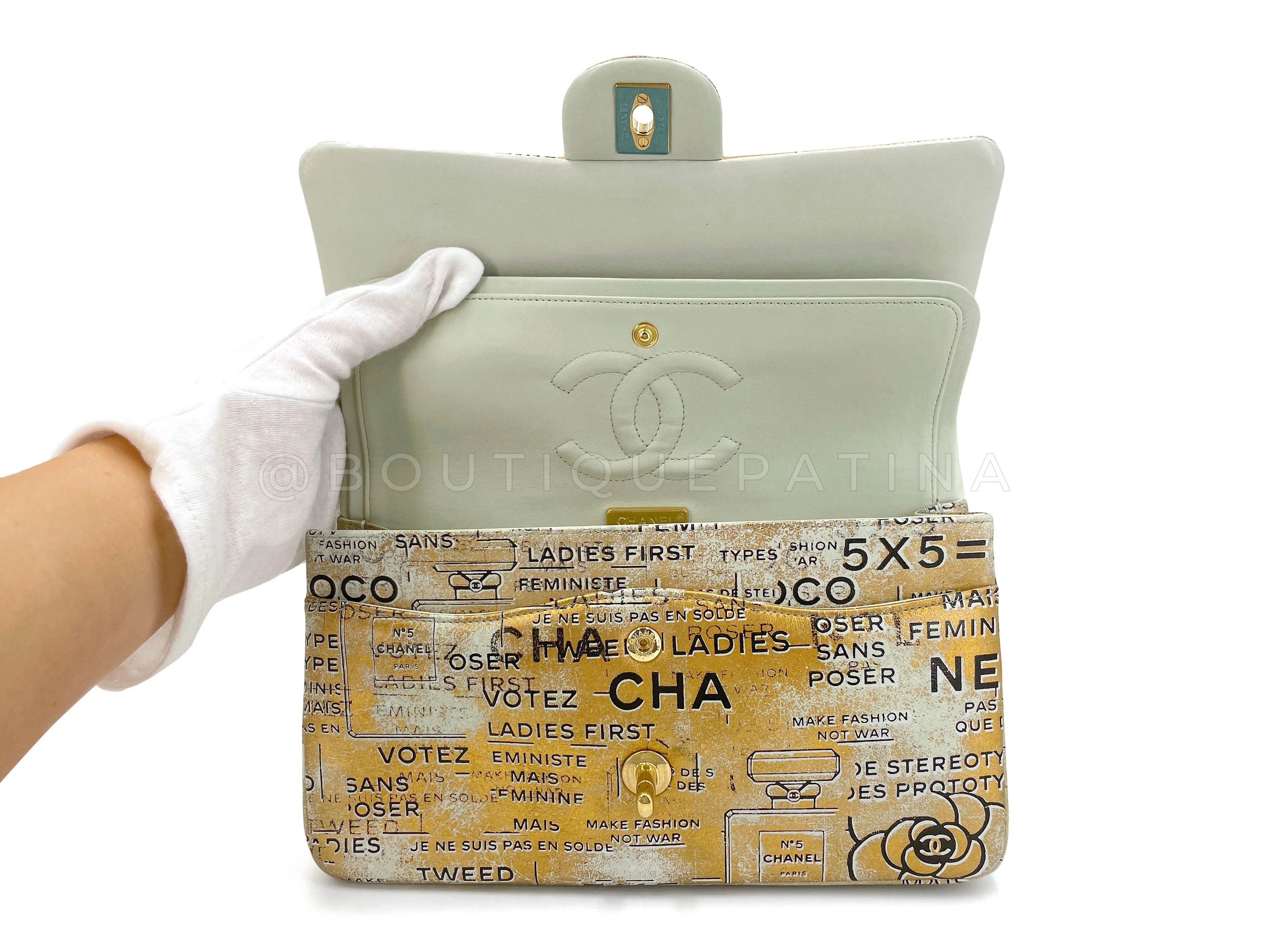 Chanel Newspaper Flap Bag 2015 Gold Graffiti Medium Double Classic GHW RB9 - Image 9