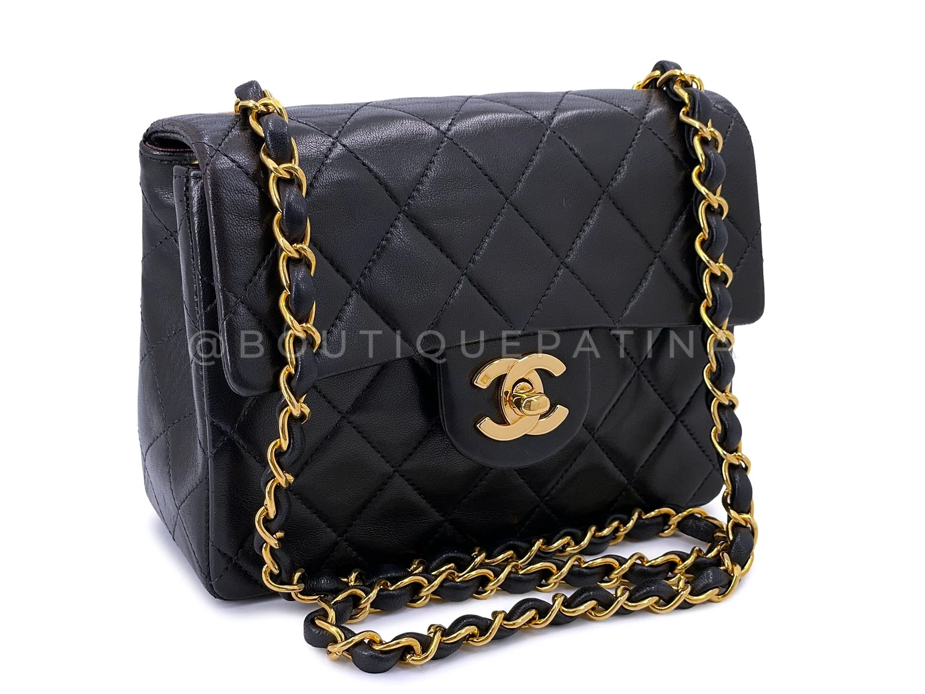 Chanel Vintage Square Mini Flap Bag Black 24k GHW Lambskin Y3G - Image 2