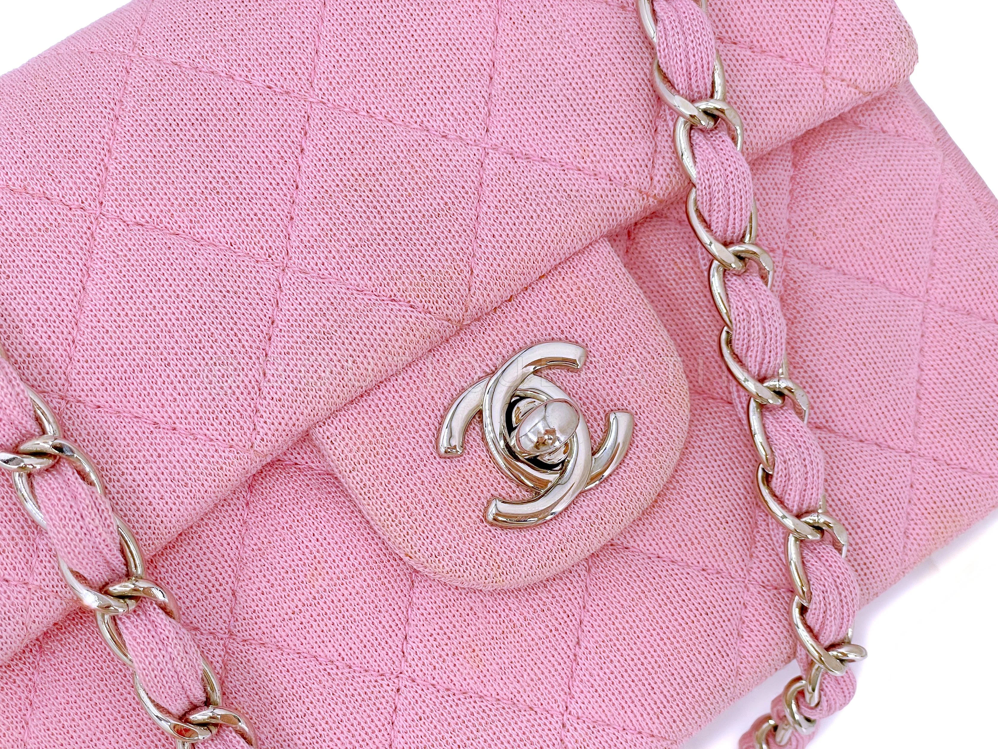 Chanel Sakura Pink Jersey Classic Square Mini Flap Bag SHW - Image 8