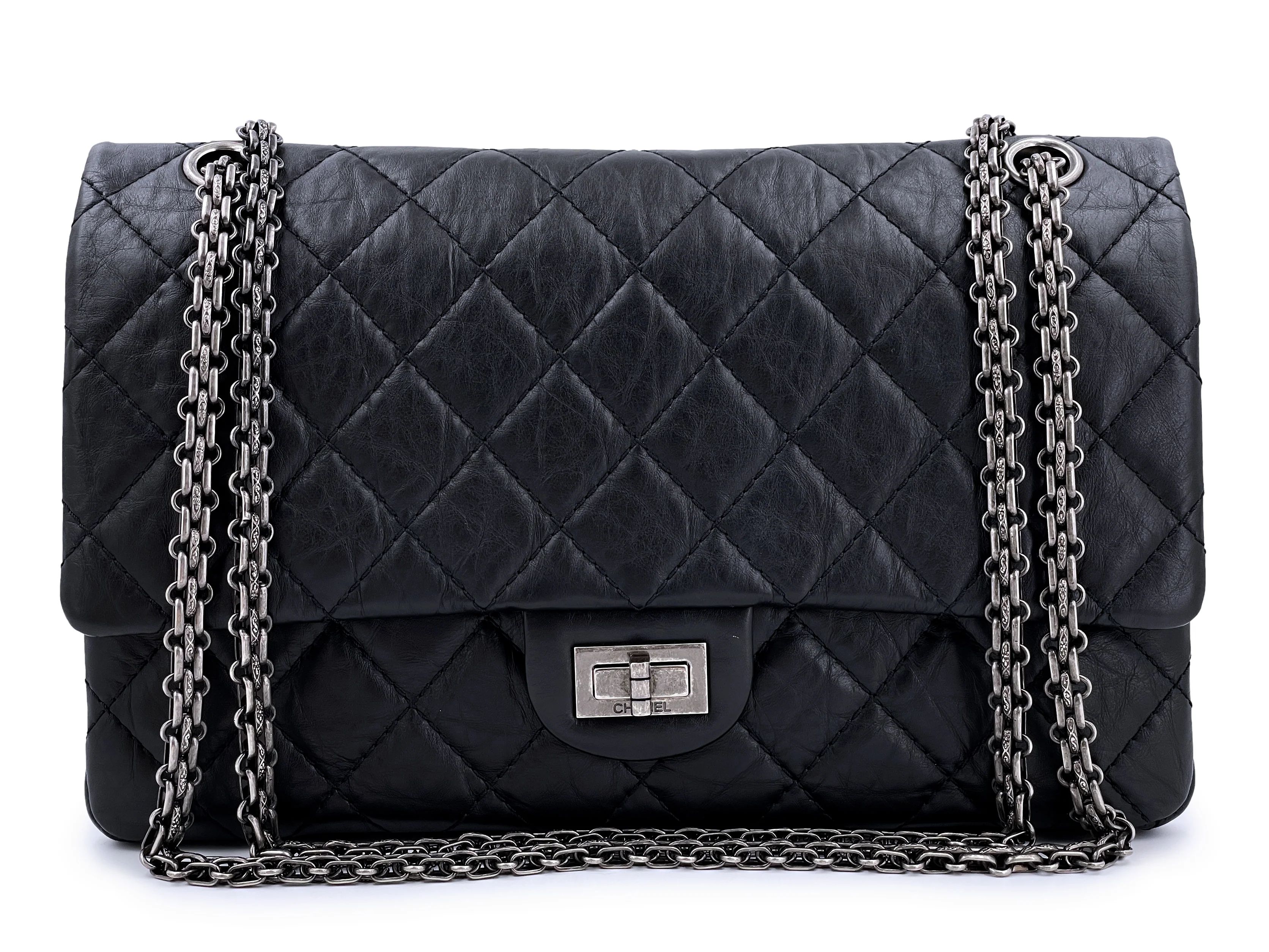 Chanel Black Aged Calfskin Reissue Medium 226 2.55 Flap Bag RHW