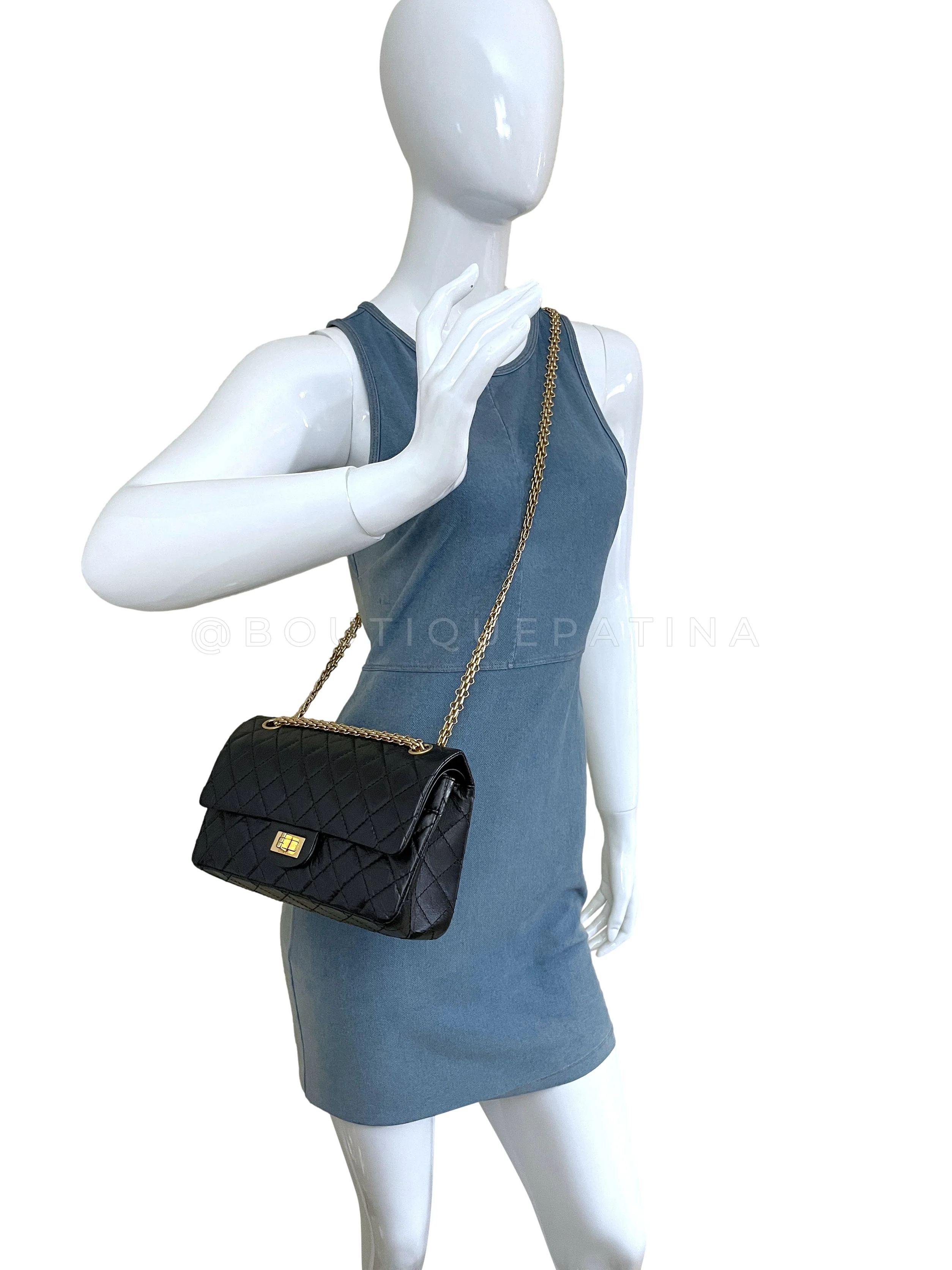 Chanel Black Aged Calfskin Reissue Small 225 2.55 Flap Bag GHW - Image 15