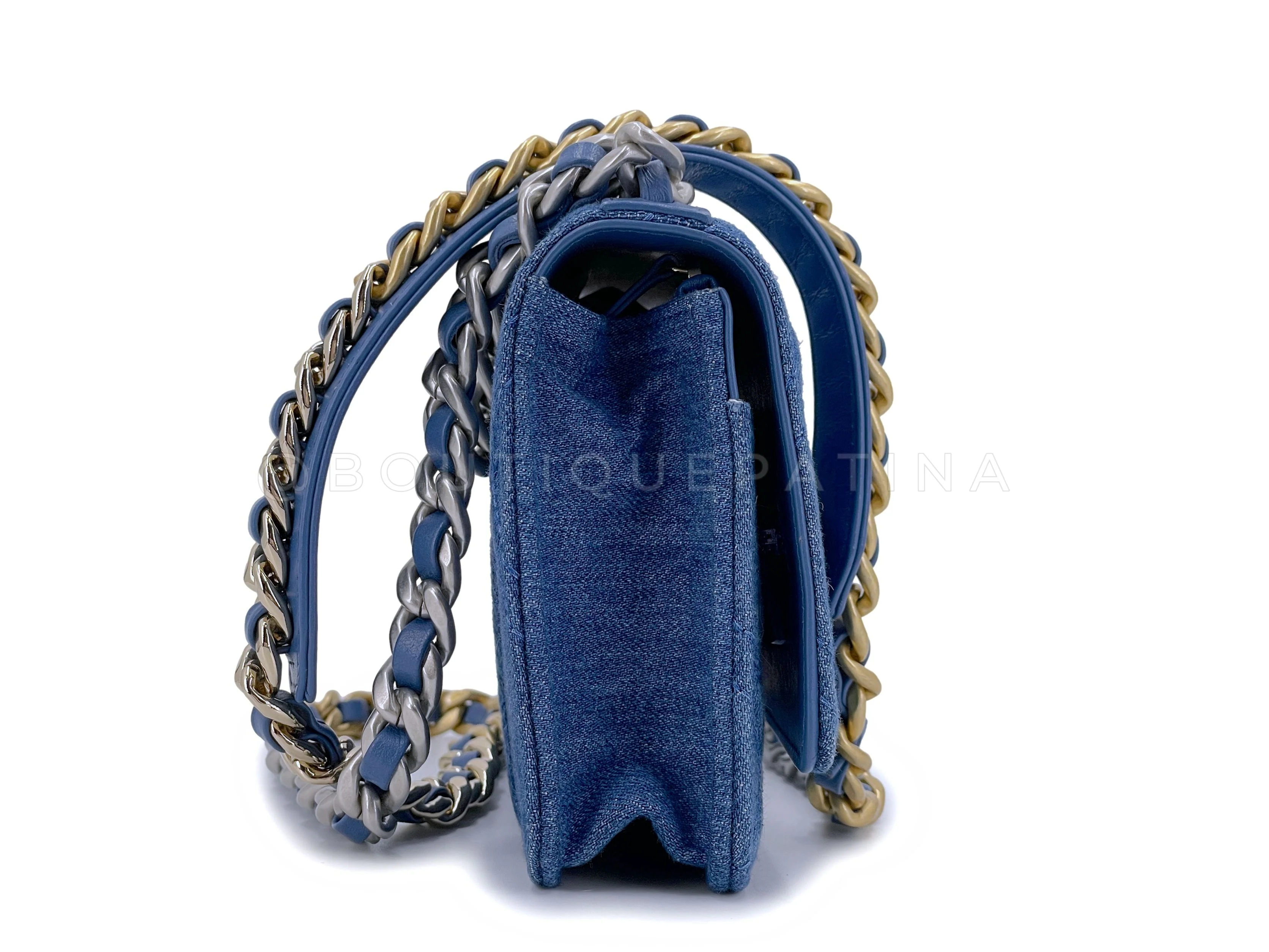 Chanel 19 Denim Wallet on Chain WOC Flap Shoulder Bag - Image 4