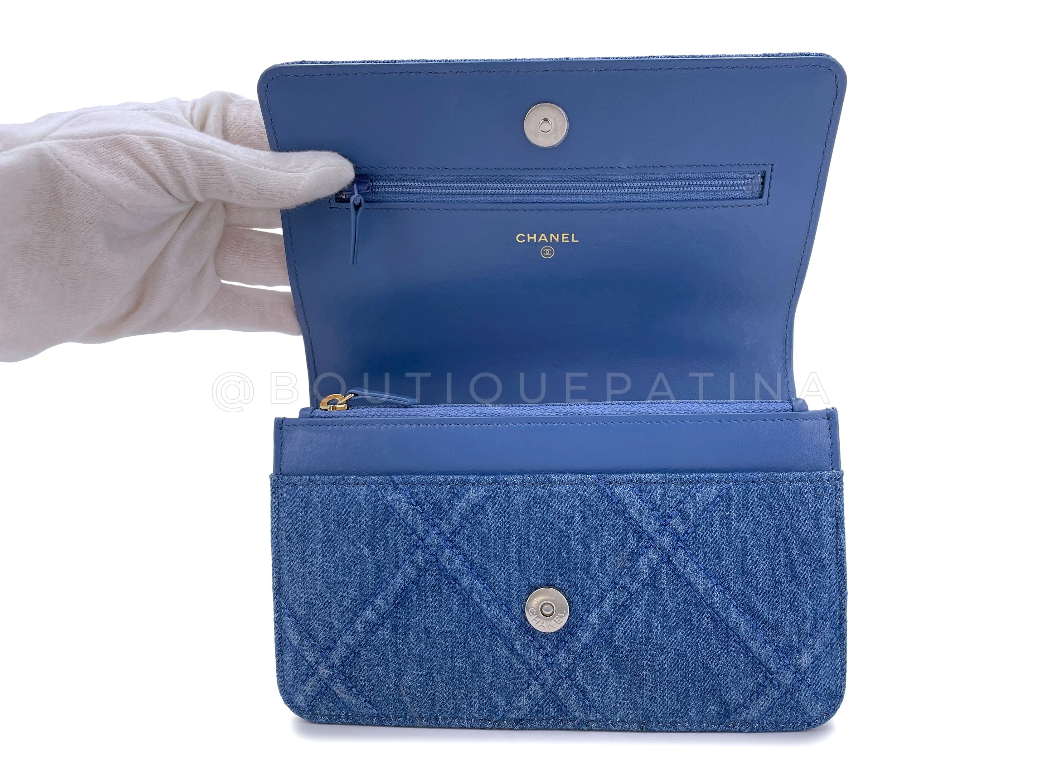 Chanel 19 Denim Wallet on Chain WOC Flap Shoulder Bag - Image 8