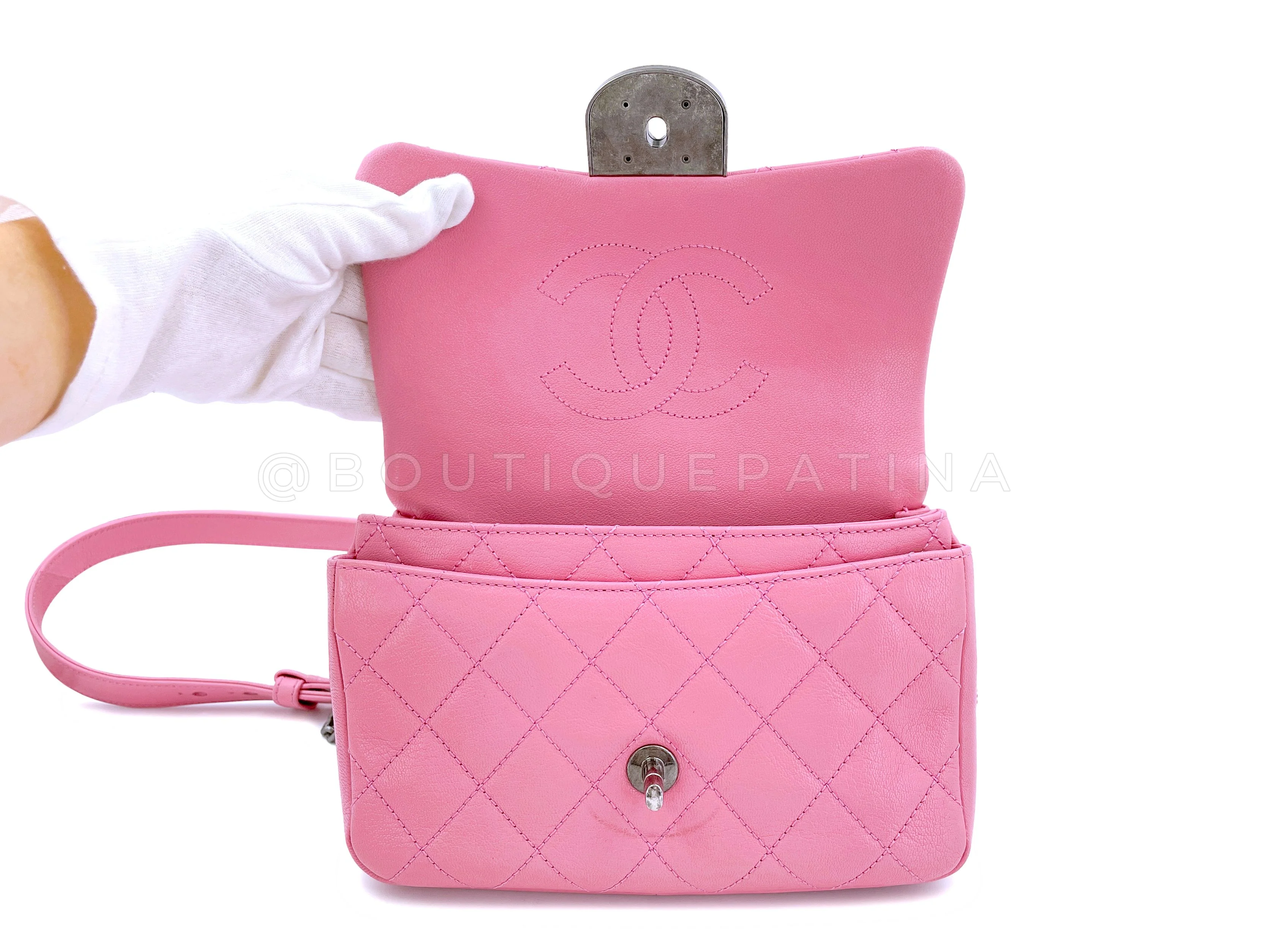 Chanel 2015 Pink Goatskin Double Carry Multichain Quilted Medium Flap Bag RHW - Image 10