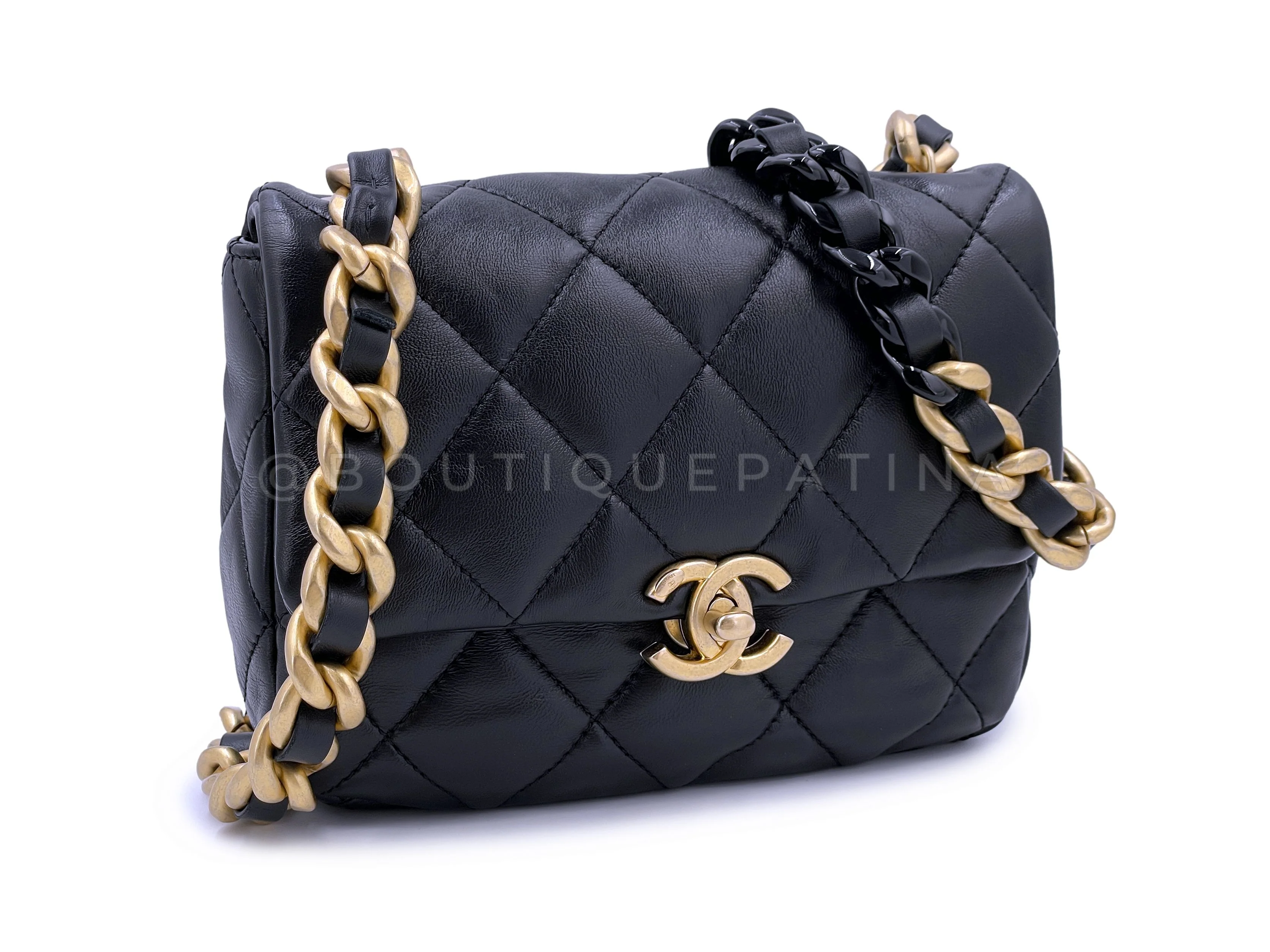 Chanel Black Lacquered Chunky Chain Mini Flap Bag GHW - Image 2